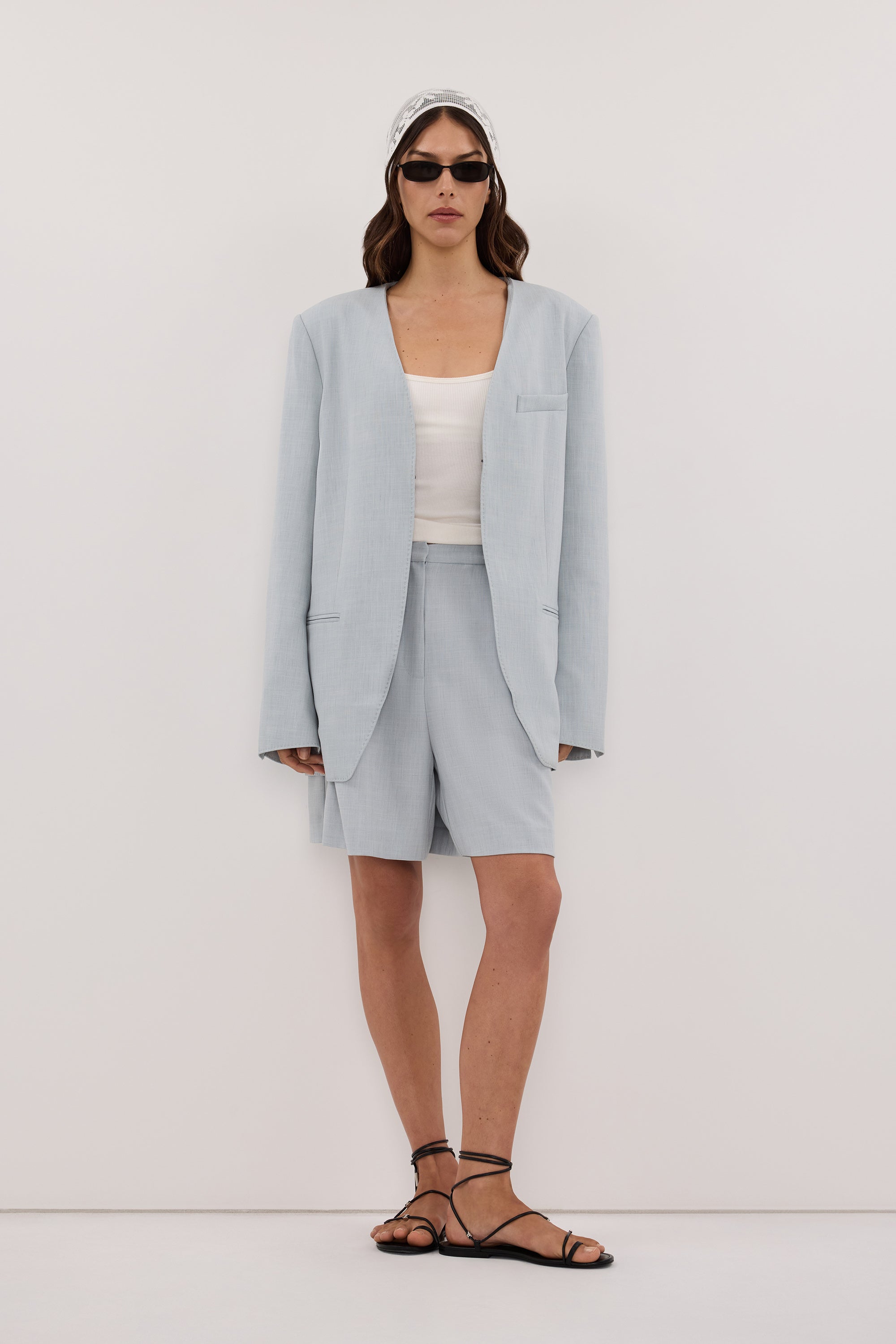 HALINA MINERAL BLUE COLLARLESS BLAZER - PRE ORDER