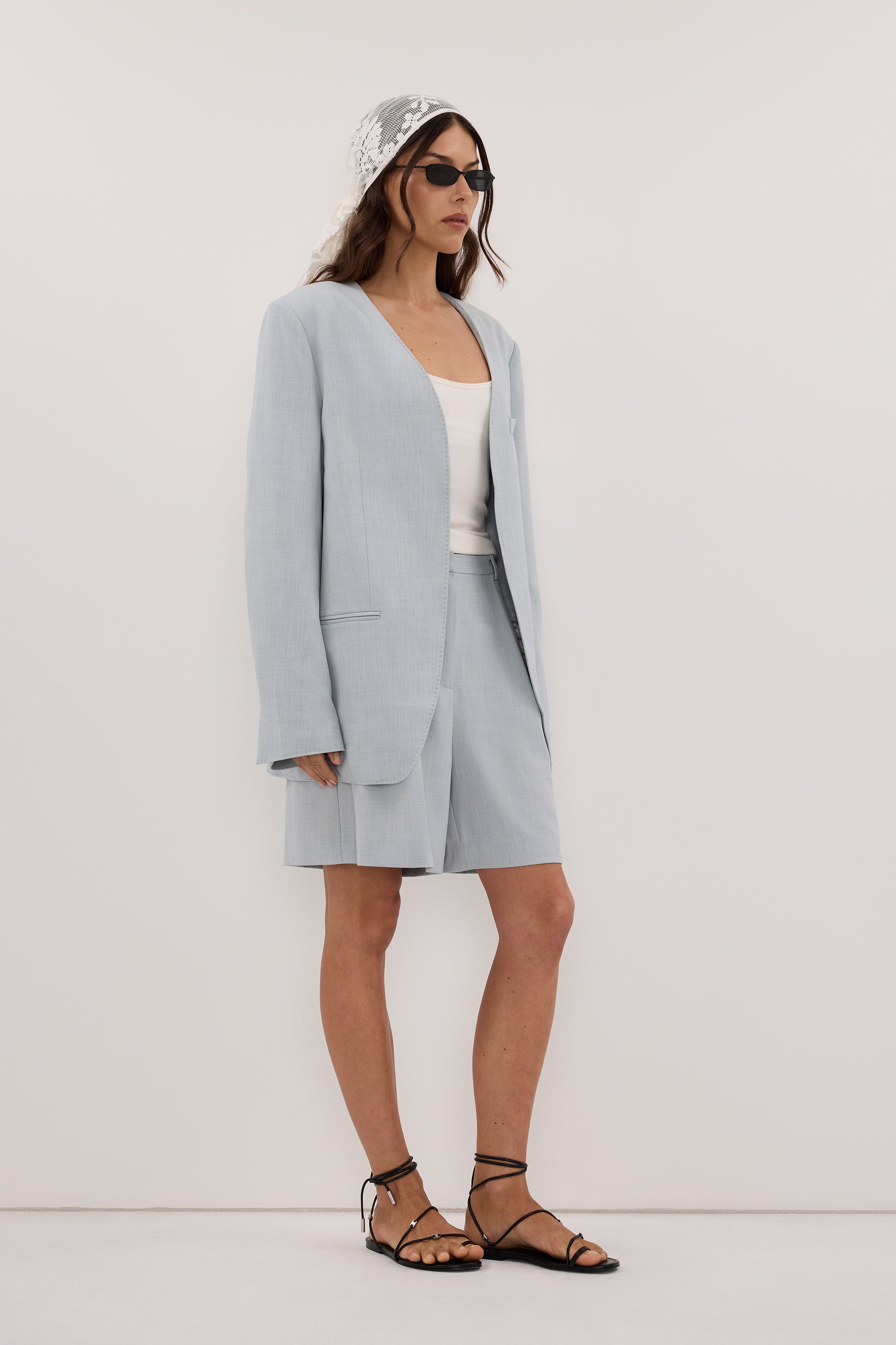 HALINA MINERAL BLUE COLLARLESS BLAZER - PRE ORDER