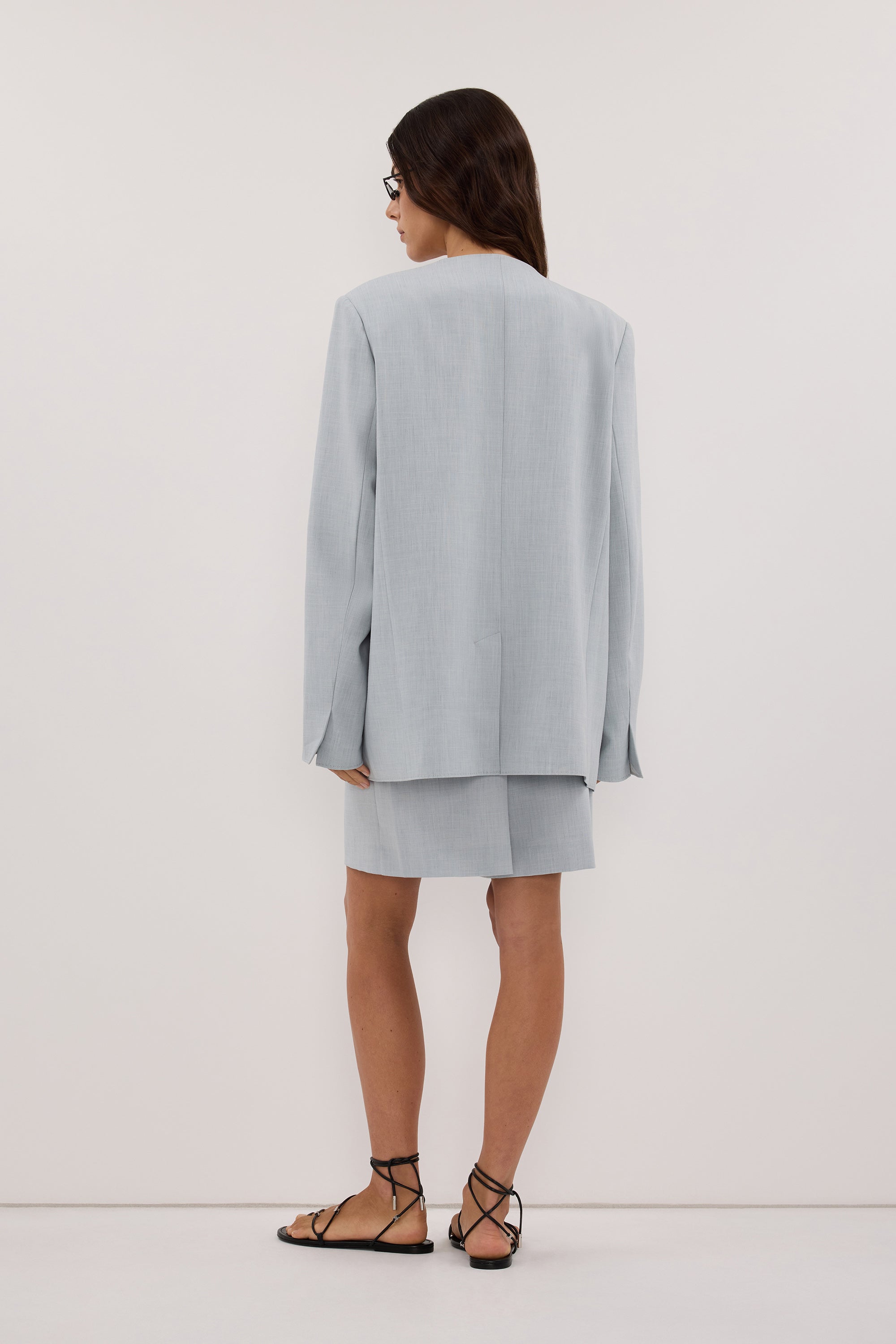 HALINA MINERAL BLUE COLLARLESS BLAZER - PRE ORDER