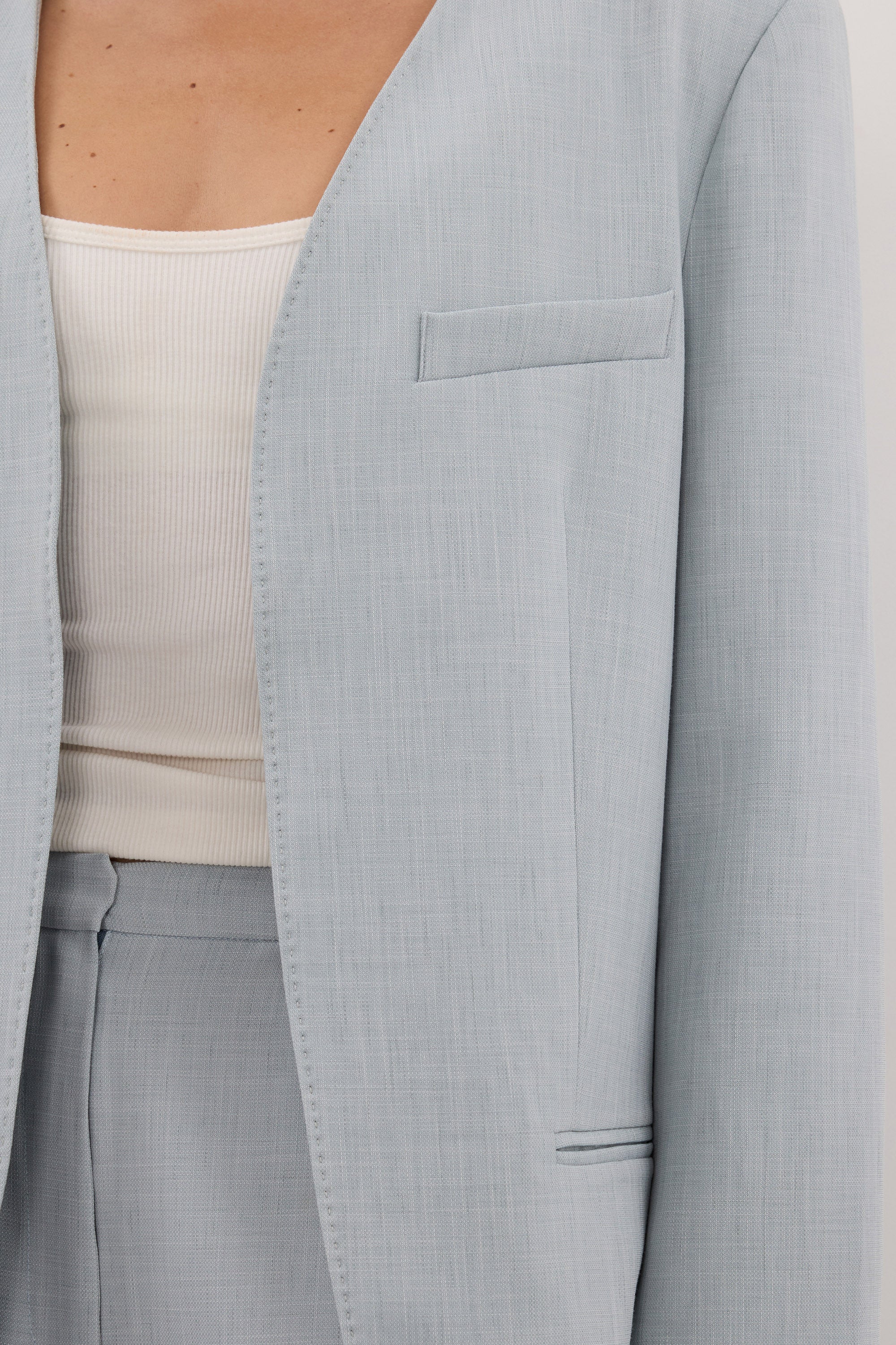 HALINA MINERAL BLUE COLLARLESS BLAZER - PRE ORDER