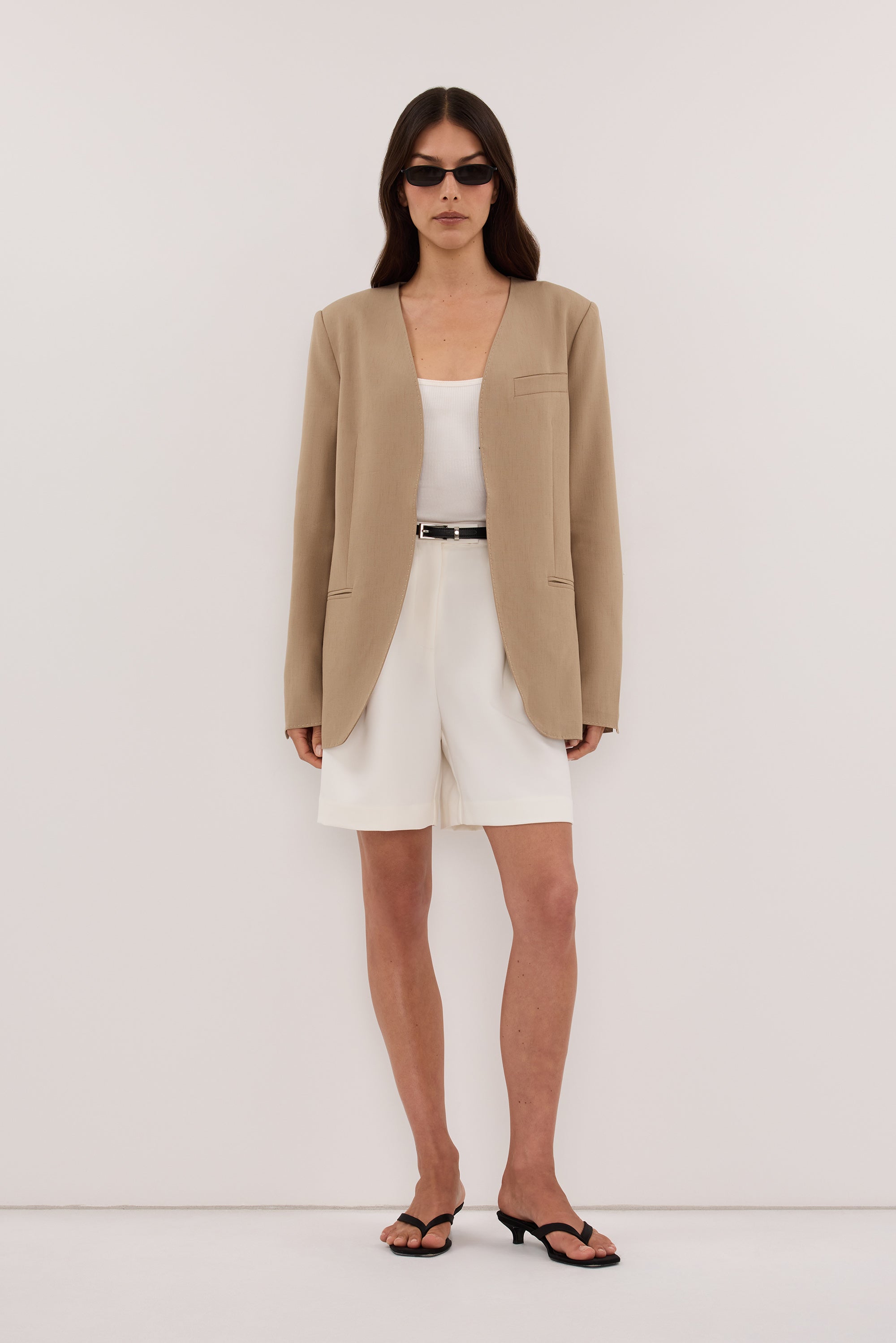 HALINA WHEAT COLLARLESS BLAZER
