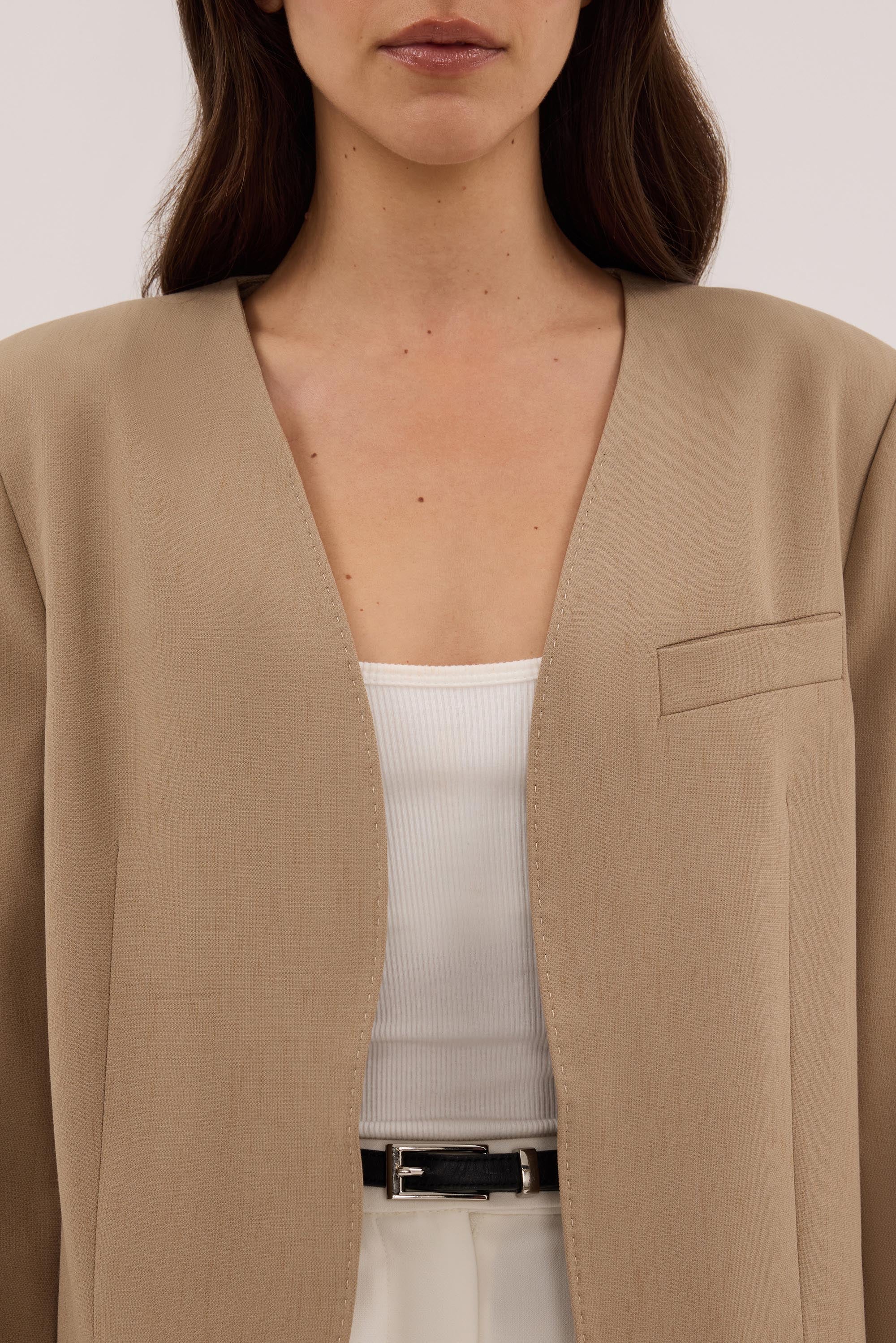 HALINA WHEAT COLLARLESS BLAZER