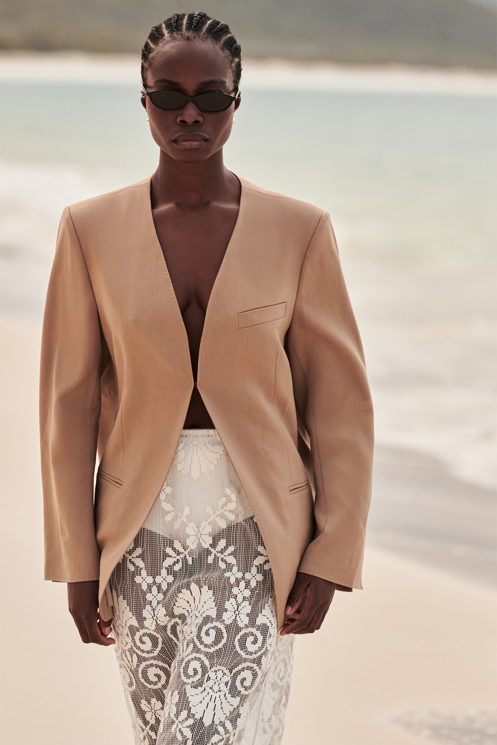 HALINA WHEAT COLLARLESS BLAZER