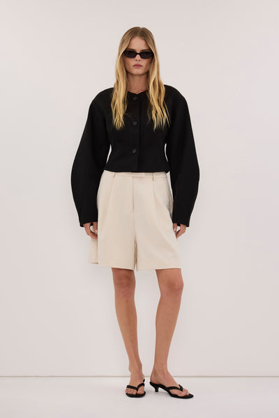 Zoe wearing ROSALIE BLACK CROPPED JACKET