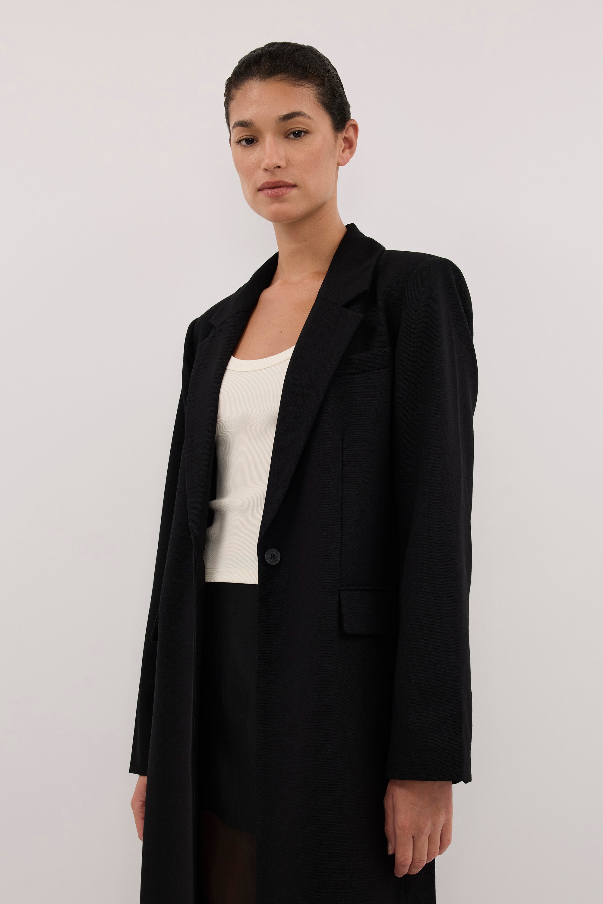 VIDA BLACK LONGLINE BLAZER COAT