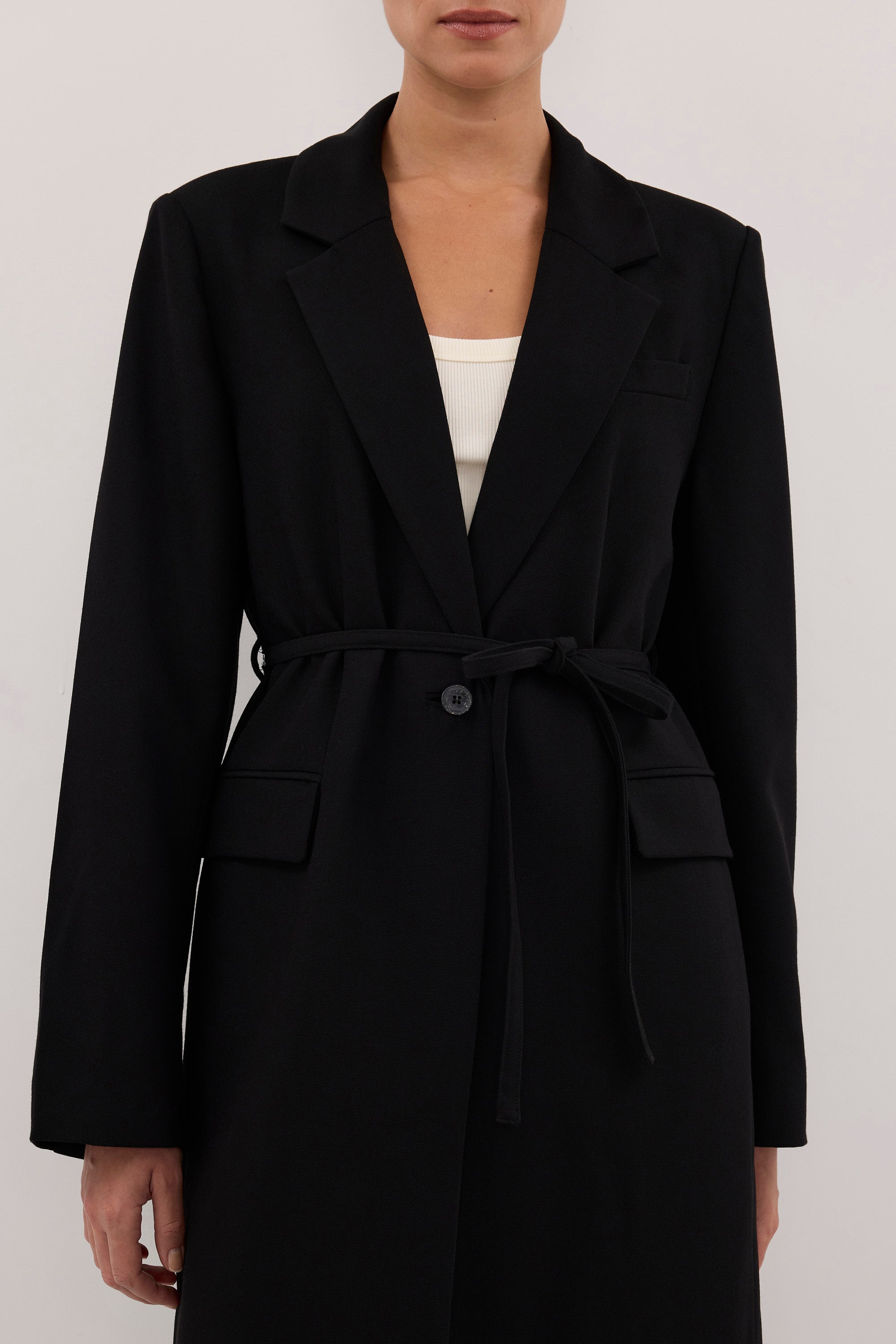 VIDA BLACK LONGLINE BLAZER COAT