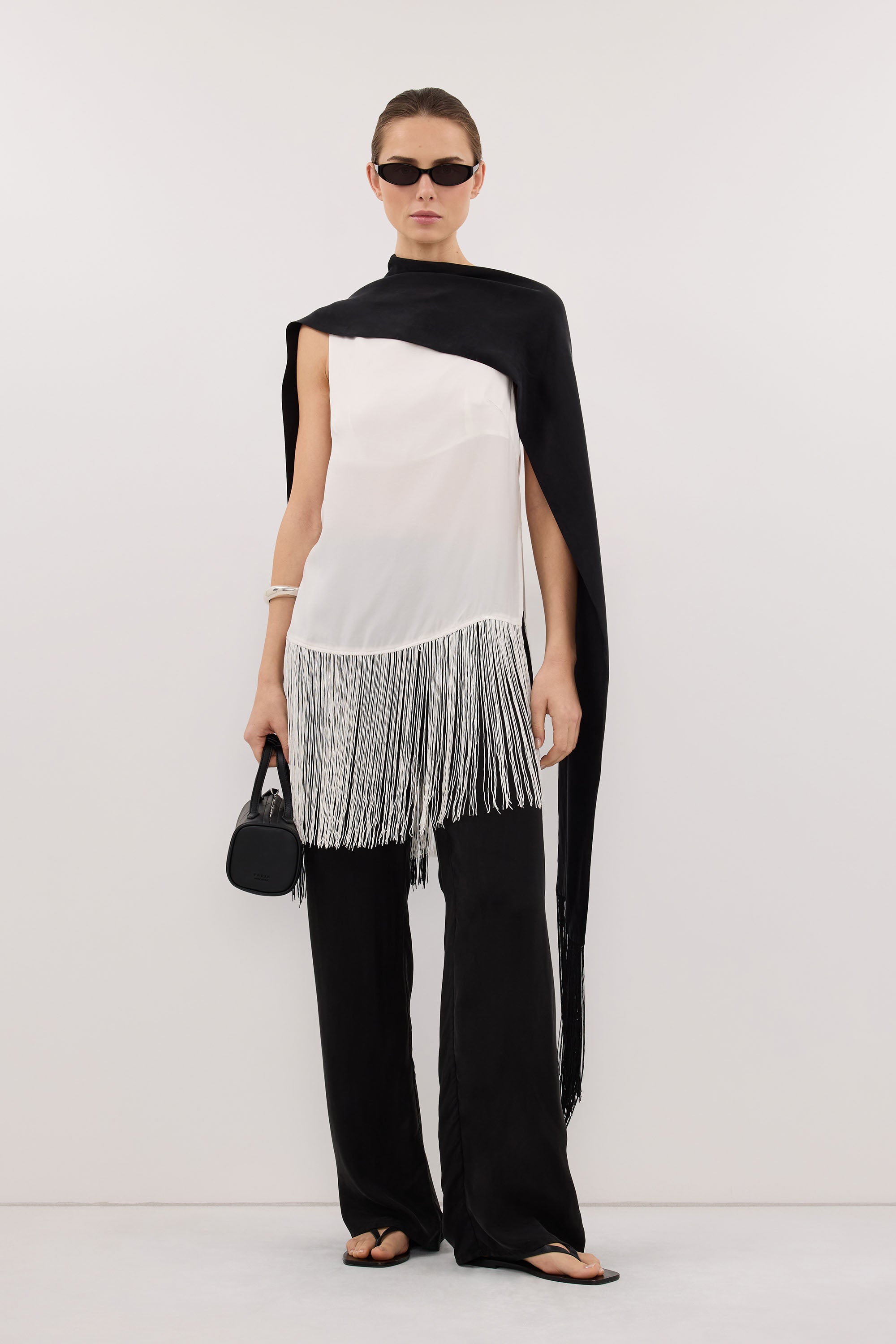 FIORA BLACK CUPRO FRINGE SCARF