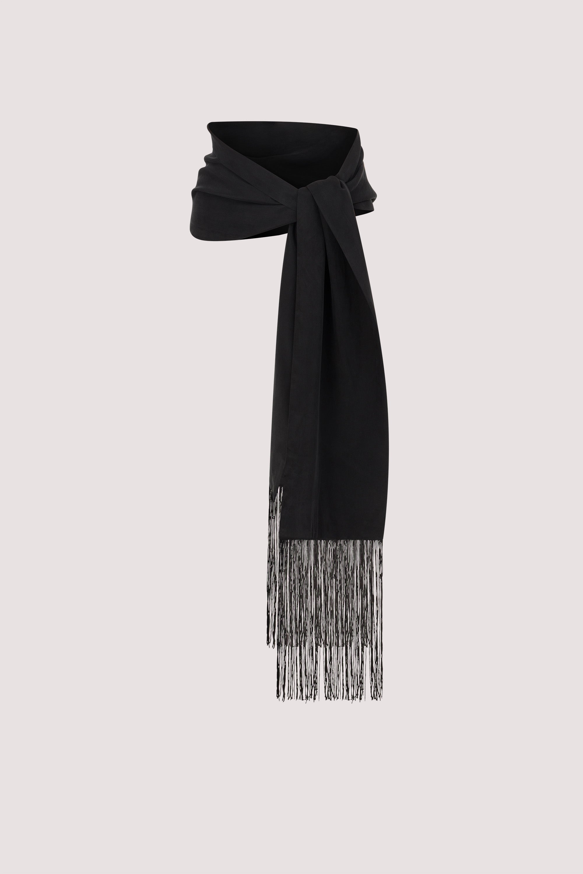 FIORA BLACK CUPRO FRINGE SCARF – DISSH