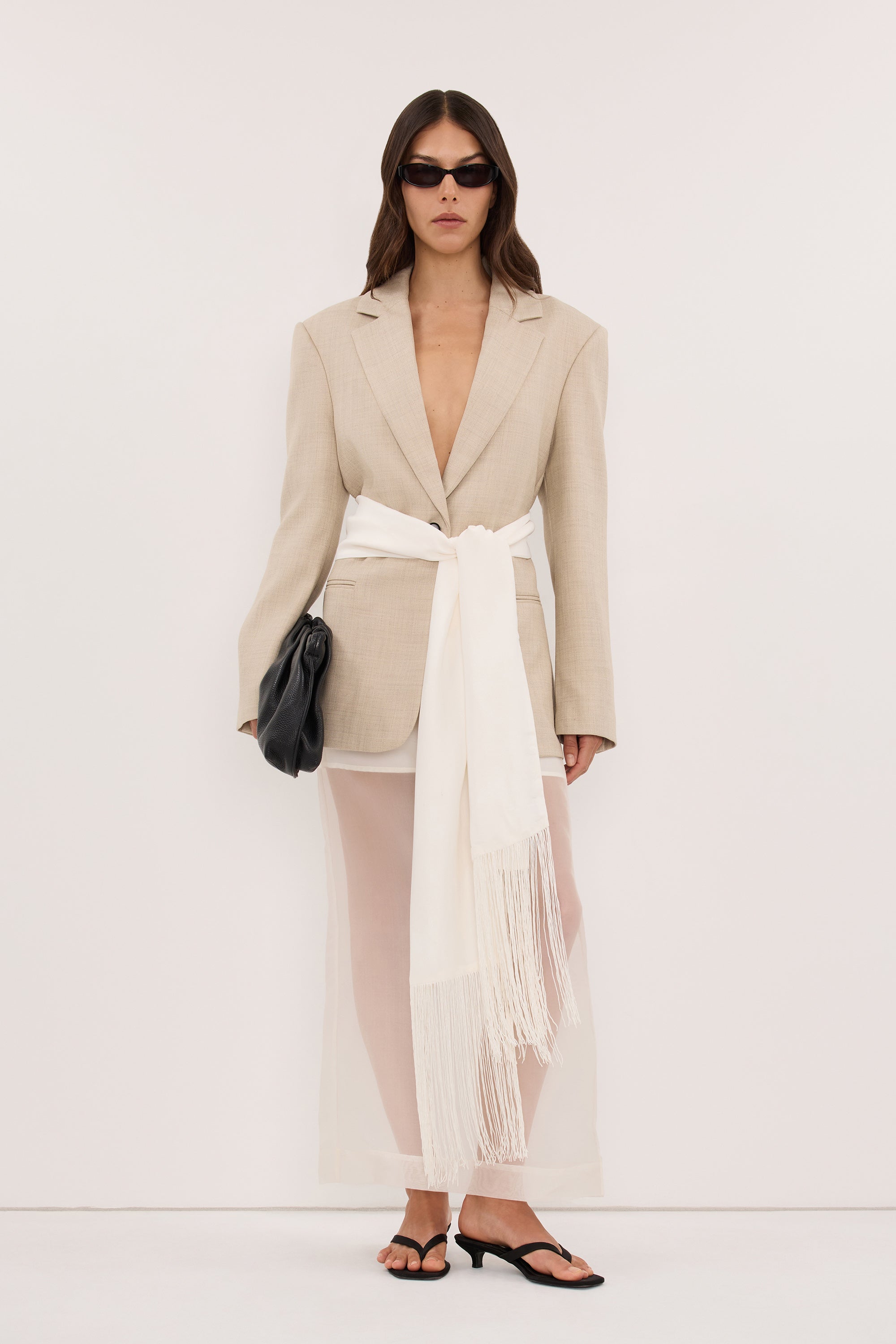FIORA WHITE CUPRO FRINGE SCARF
