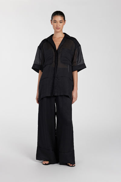 Aude wearing KAI BLACK RAMIE RESORT SHIRT