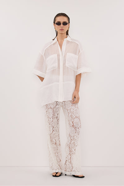 Stas wearing KAI WHITE RAMIE RESORT SHIRT