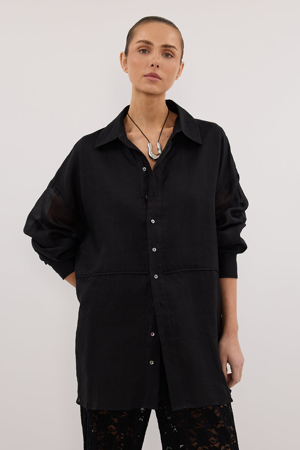 GIGI BLACK RAMIE LONG SLEEVE SHIRT