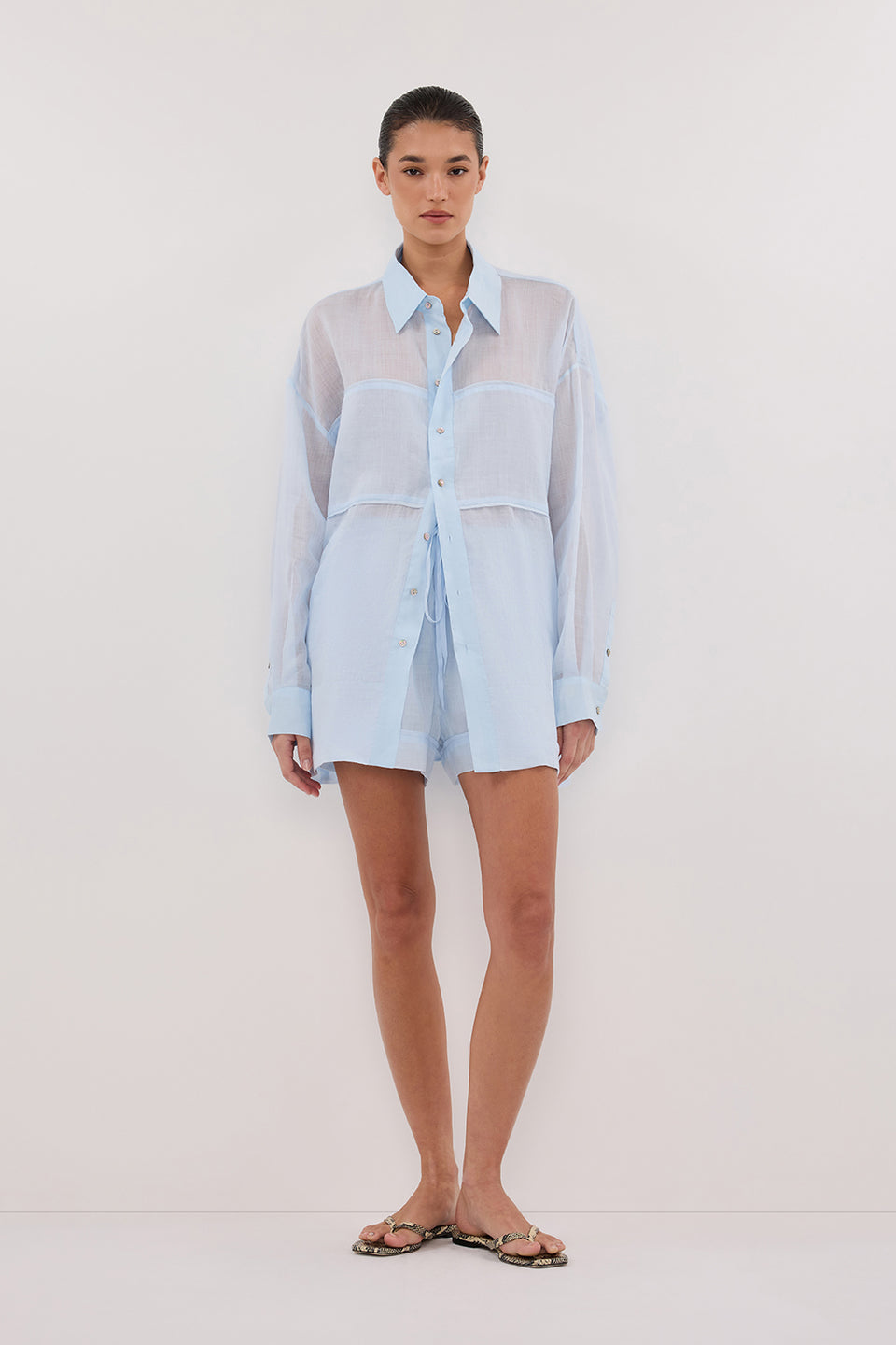KAI CORNFLOWER OVERSIZED RAMIE LONG SLEEVE SHIRT