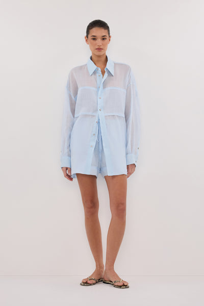 Kai Oversized Ramie Long Sleeve Shirt in Blue By DISSH