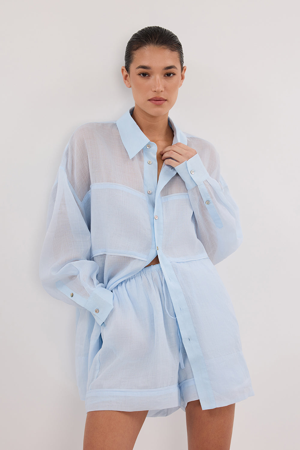 KAI CORNFLOWER OVERSIZED RAMIE LONG SLEEVE SHIRT