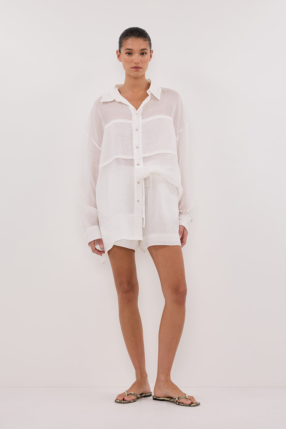 KAI WHITE OVERSIZED RAMIE LONG SLEEVE SHIRT