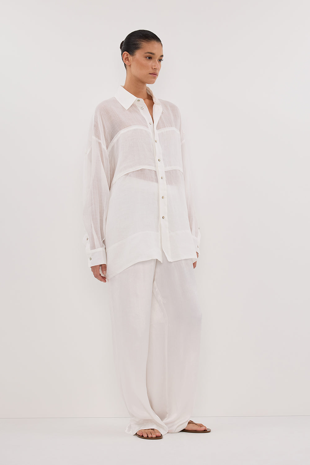 KAI WHITE OVERSIZED RAMIE LONG SLEEVE SHIRT