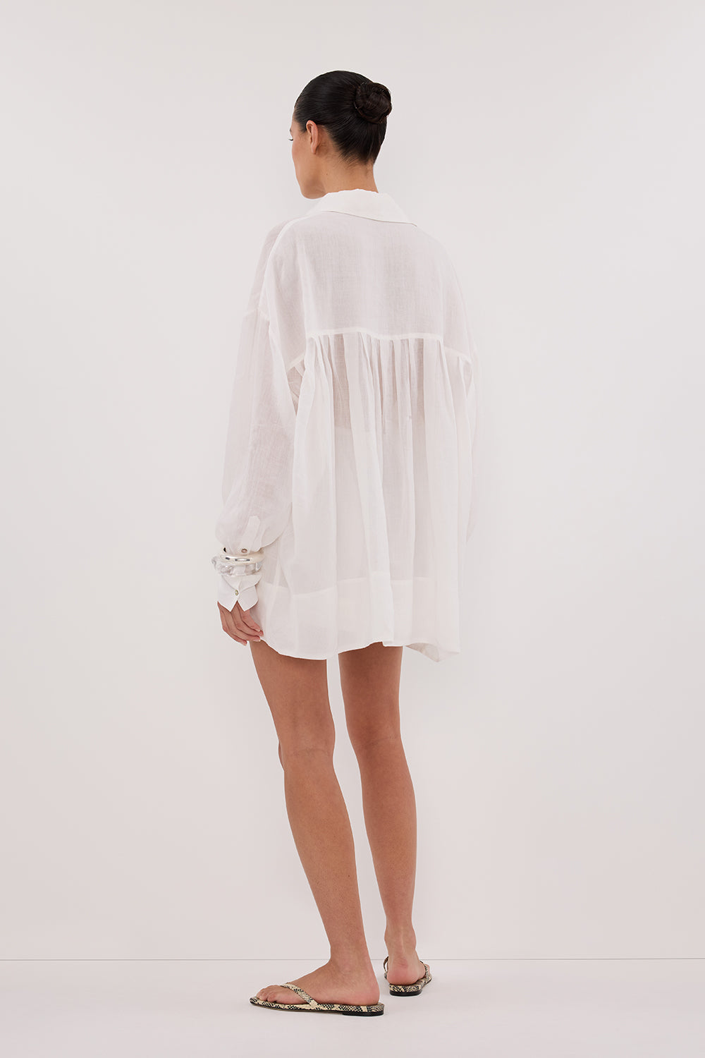 KAI WHITE OVERSIZED RAMIE LONG SLEEVE SHIRT