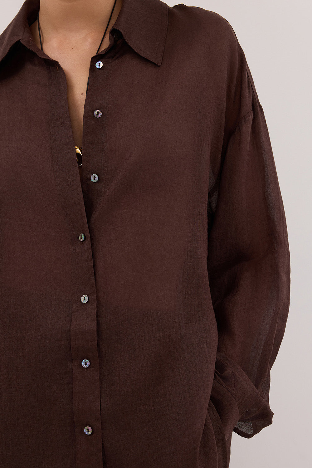 GINNY BURNT CHOC LONG SLEEVE RAMIE SHIRT