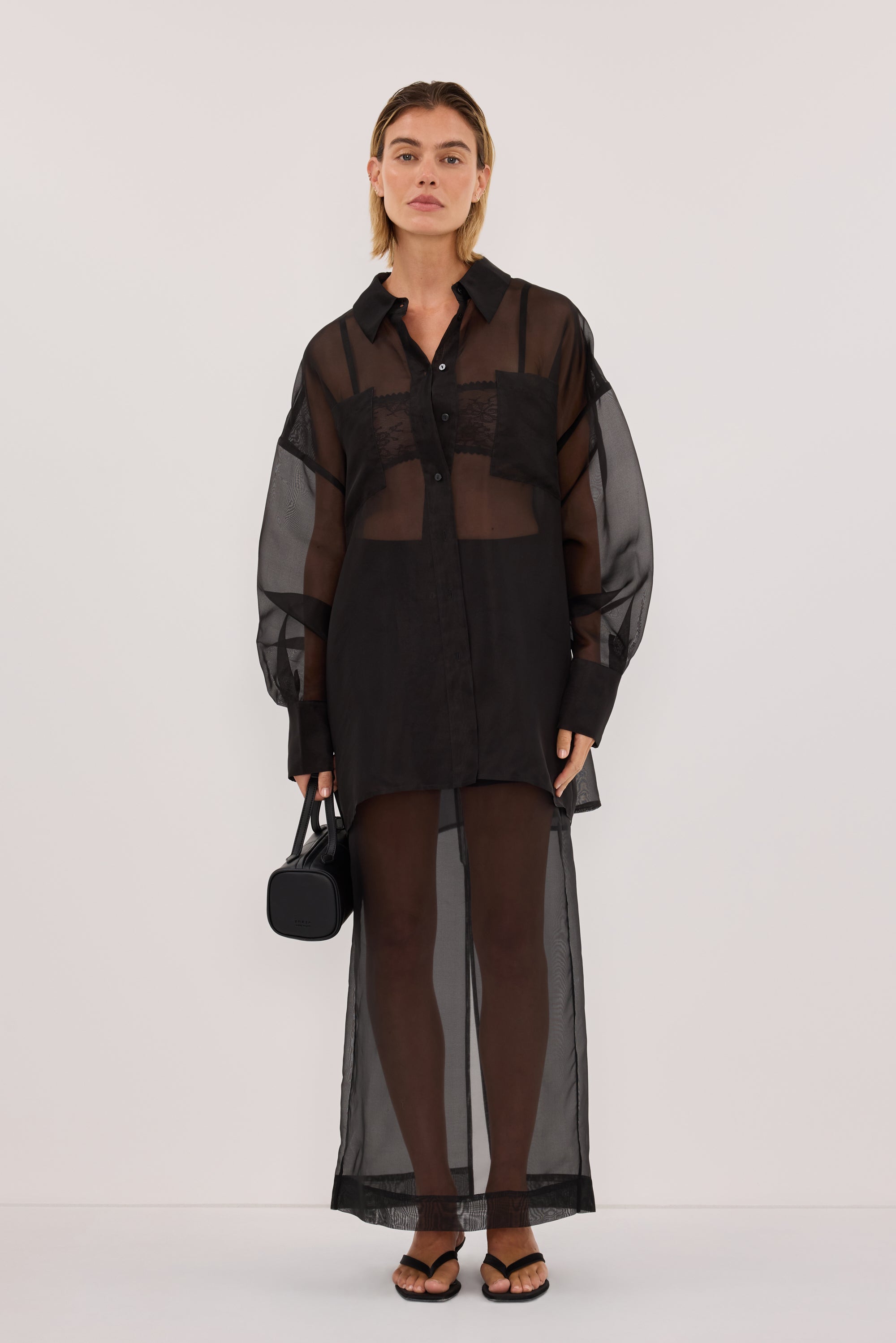 Sian Silk Organza Shirt in Black By DISSH | Matching Set Sian Silk Organza Shirt in Black By DISSH | Matching Set