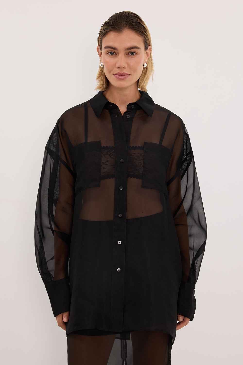 SIAN BLACK SILK ORGANZA SHIRT