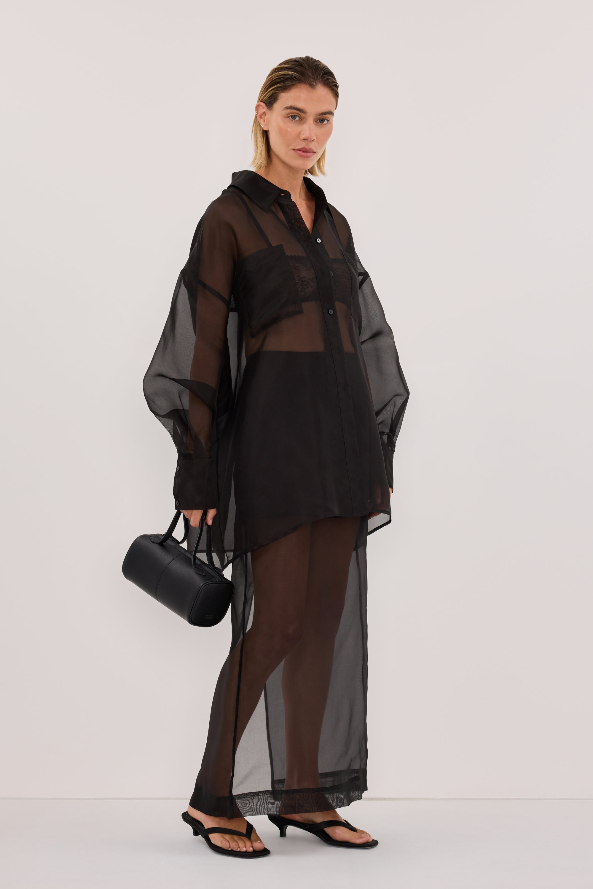 SIAN BLACK SILK ORGANZA SHIRT