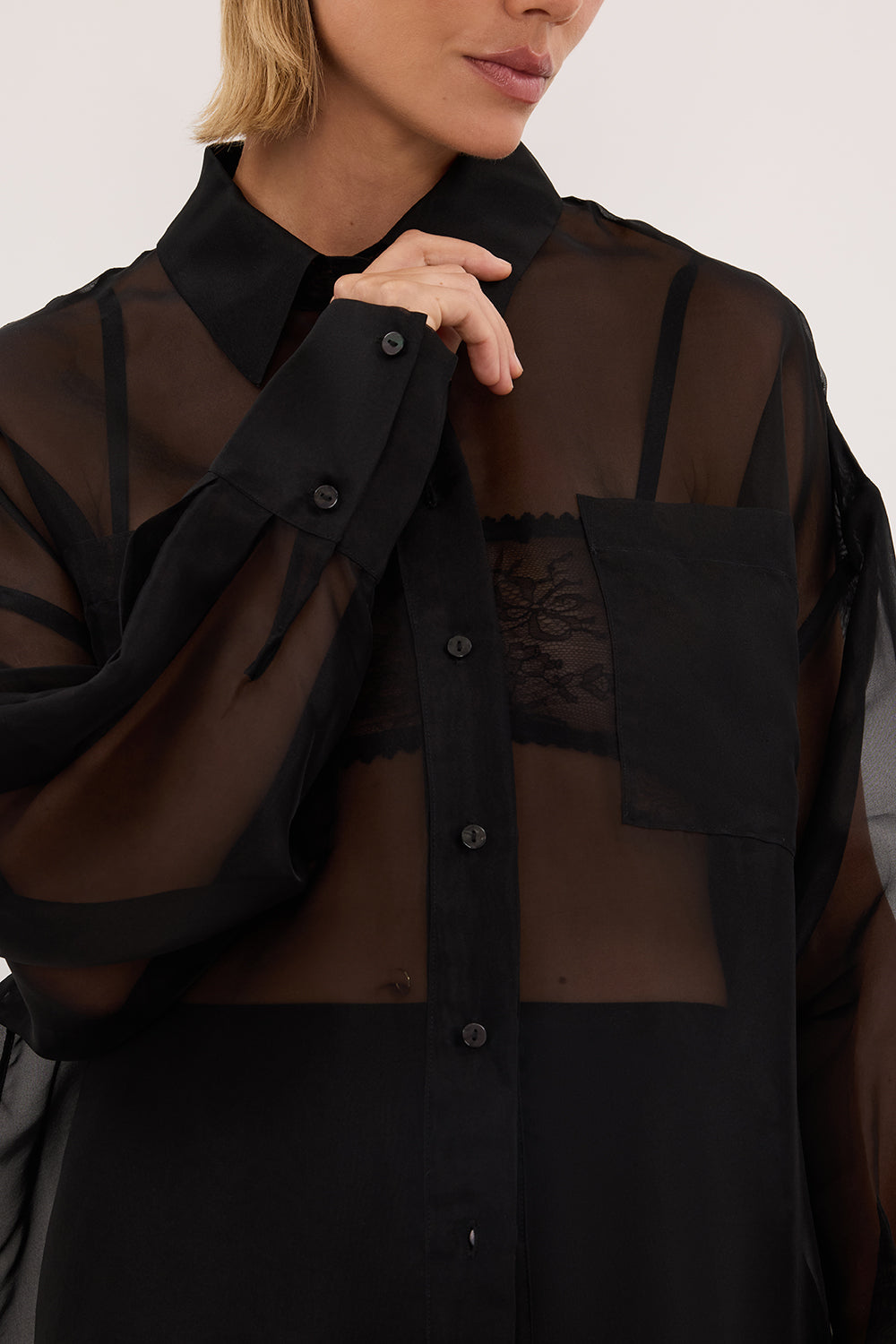 SIAN BLACK ORGANZA SHIRT – DISSH