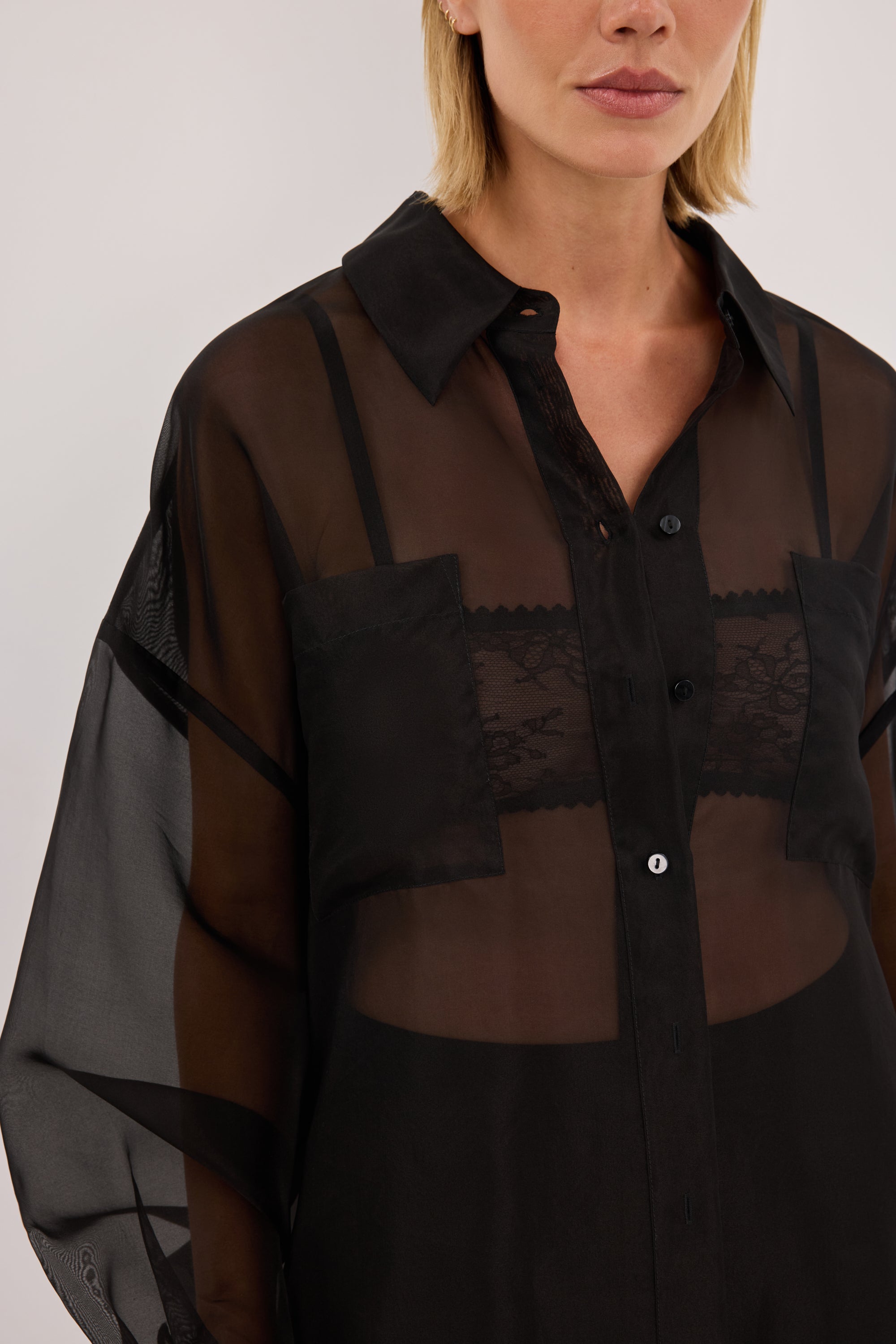 SIAN BLACK SILK ORGANZA SHIRT