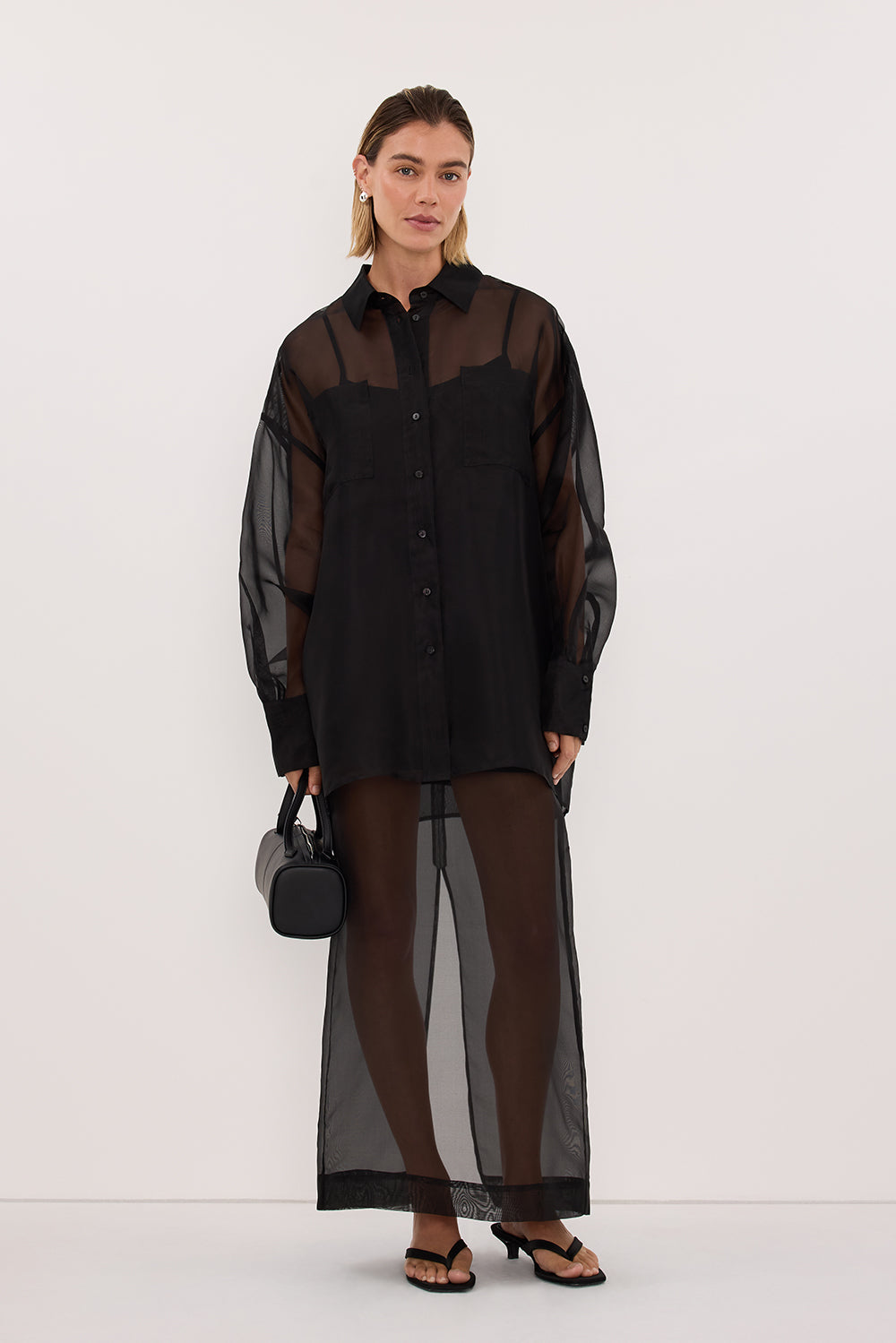 SIAN BLACK SILK ORGANZA SHIRT