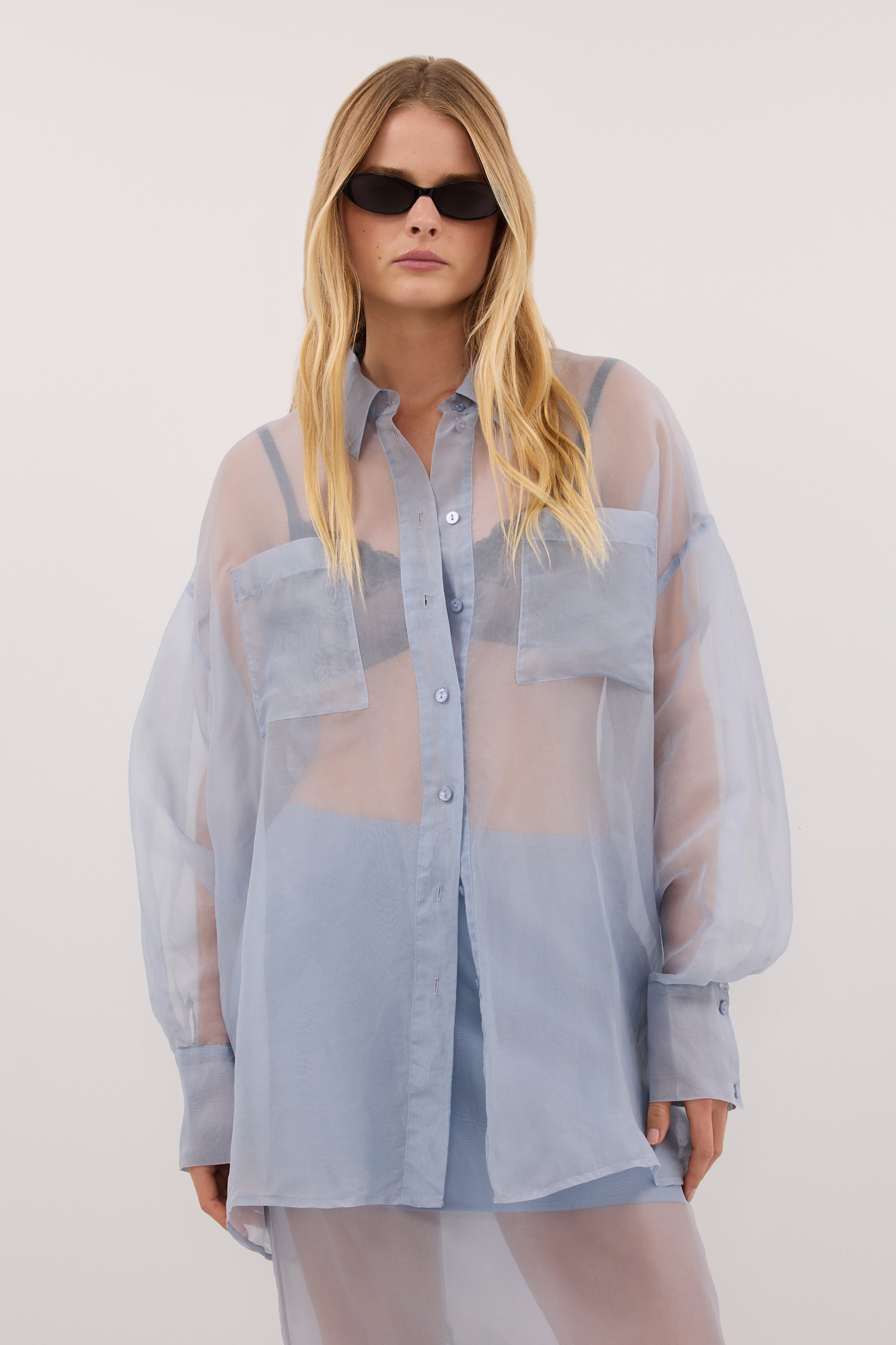 SIAN DUSTY BLUE SILK ORGANZA SHIRT