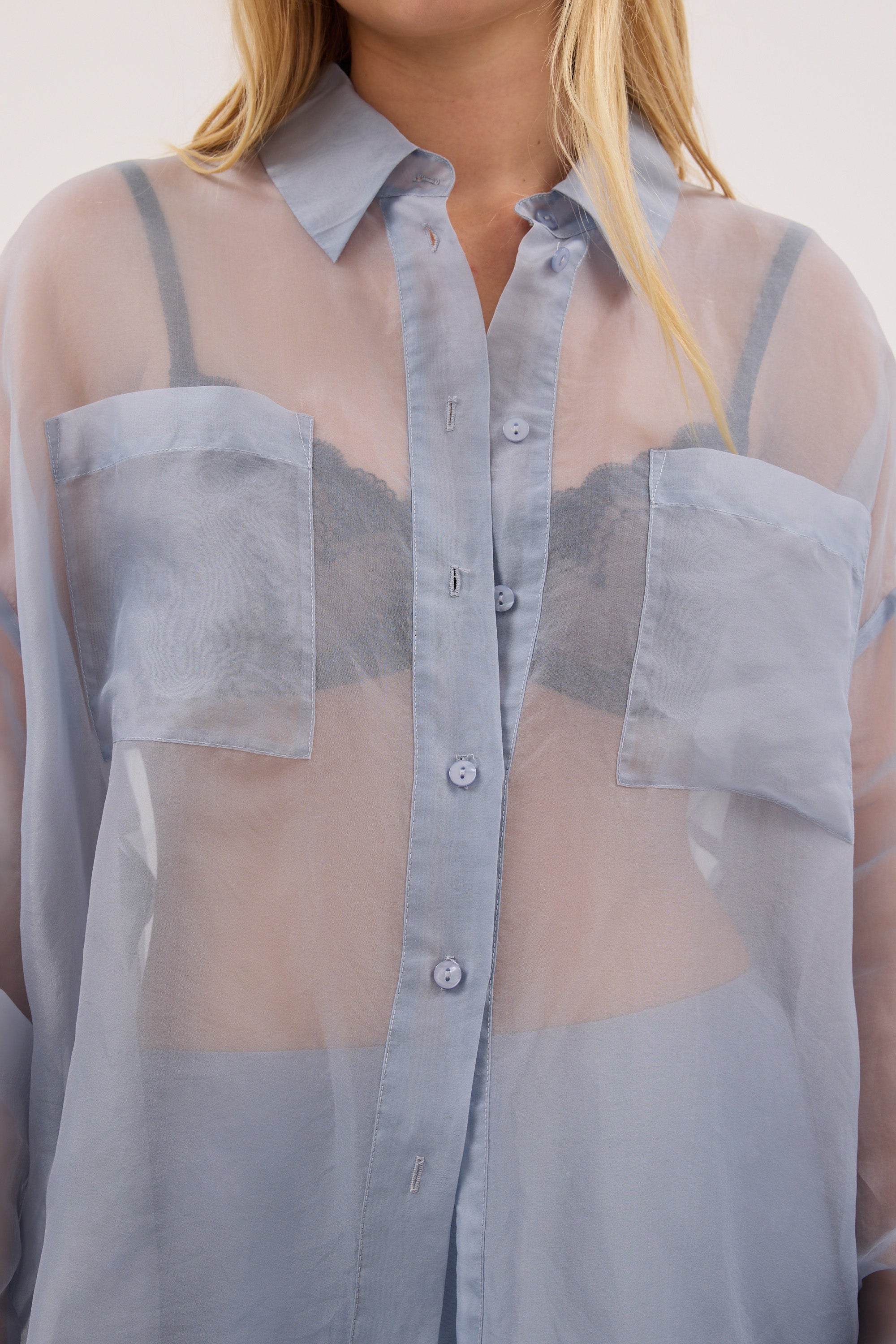 SIAN DUSTY BLUE ORGANZA SHIRT – DISSH