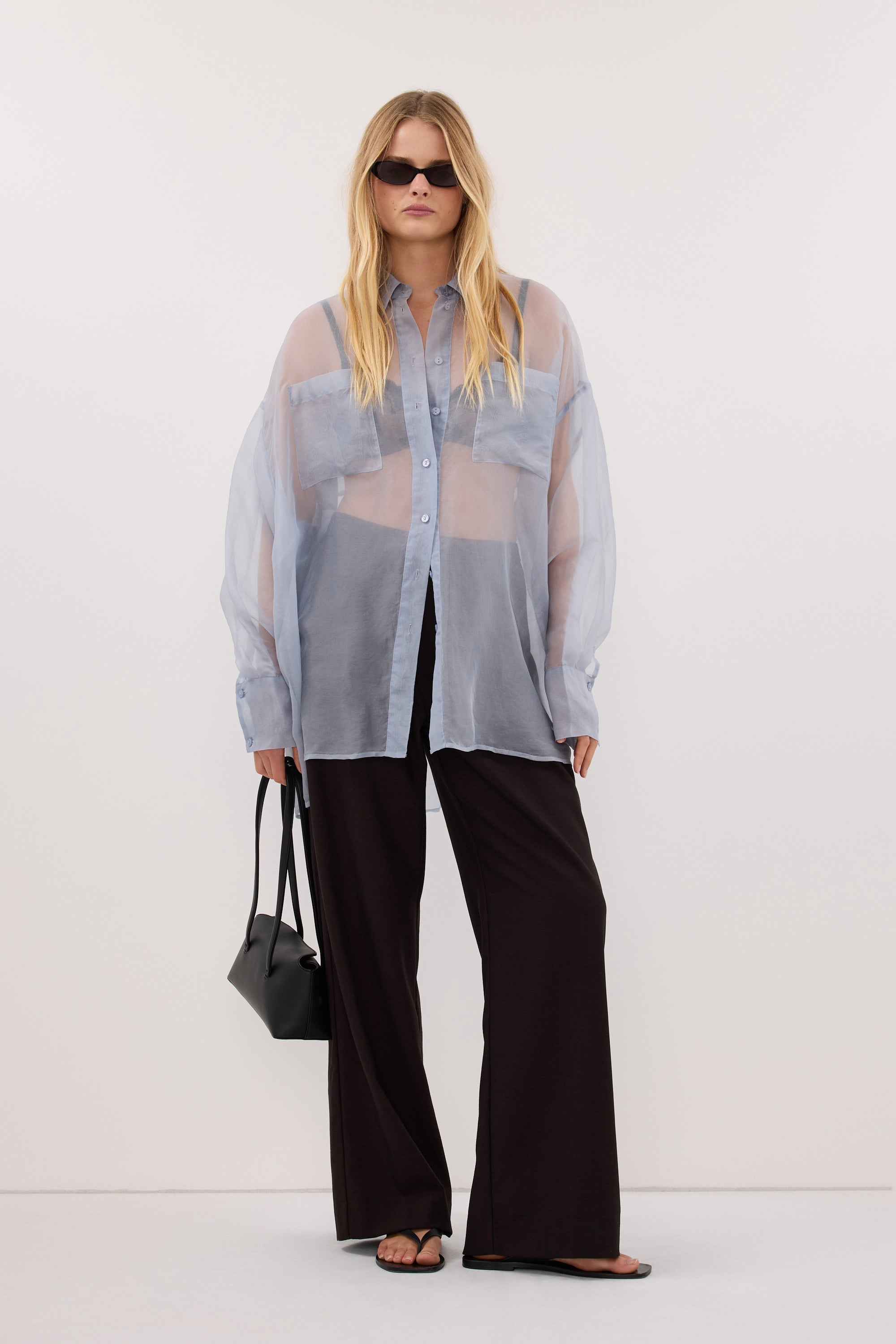 SIAN DUSTY BLUE SILK ORGANZA SHIRT