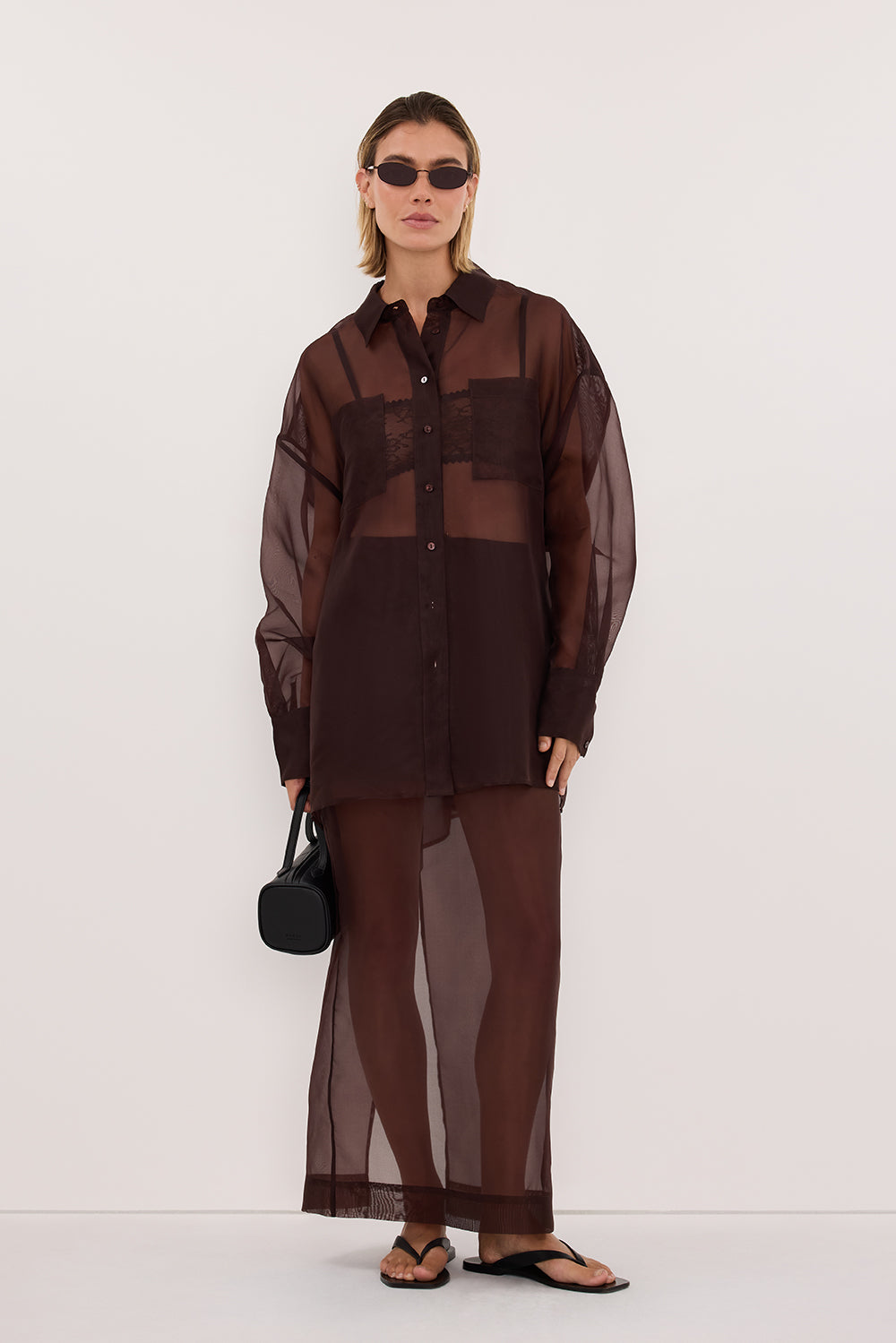 SIAN DARK CHOC SILK ORGANZA SHIRT