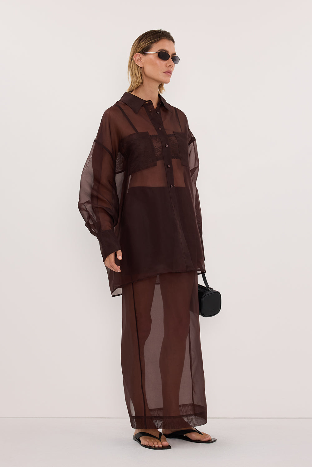SIAN DARK CHOC SILK ORGANZA SHIRT