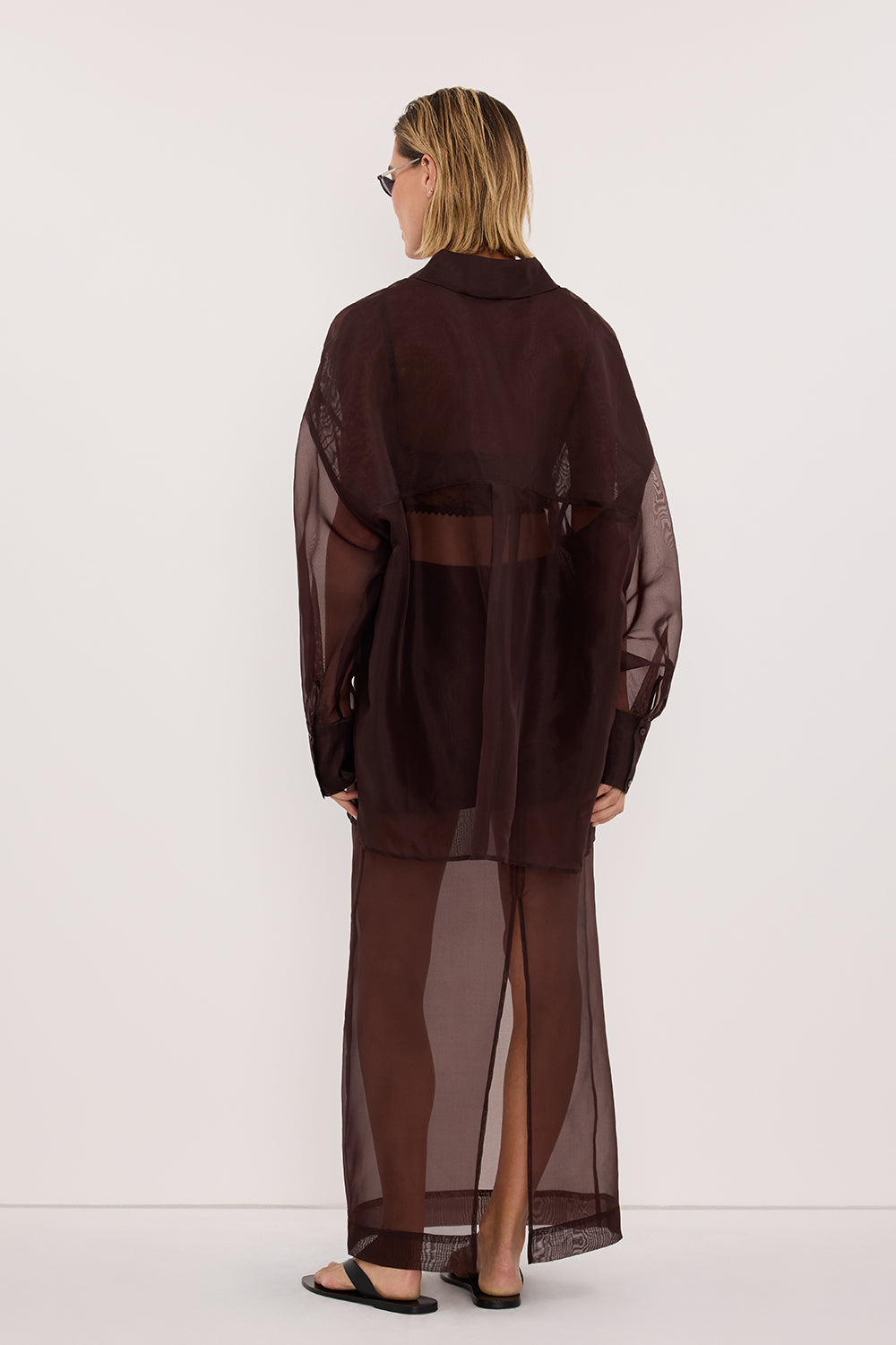 SIAN DARK CHOC SILK ORGANZA SHIRT