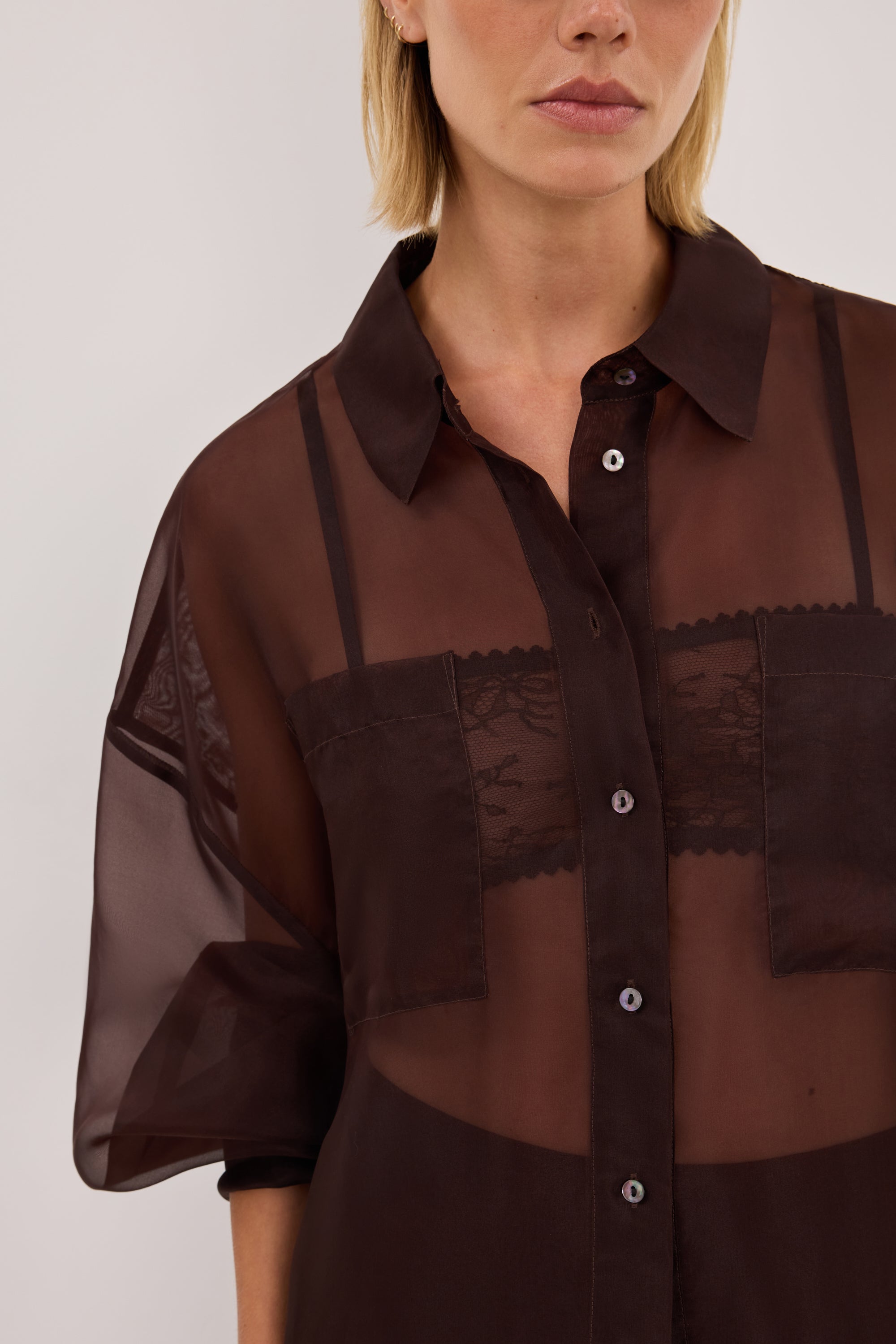 SIAN DARK CHOC SILK ORGANZA SHIRT