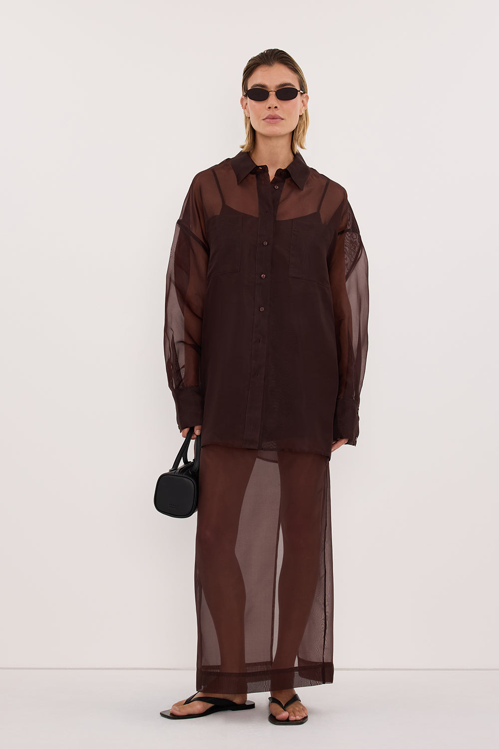 SIAN DARK CHOC SILK ORGANZA SHIRT