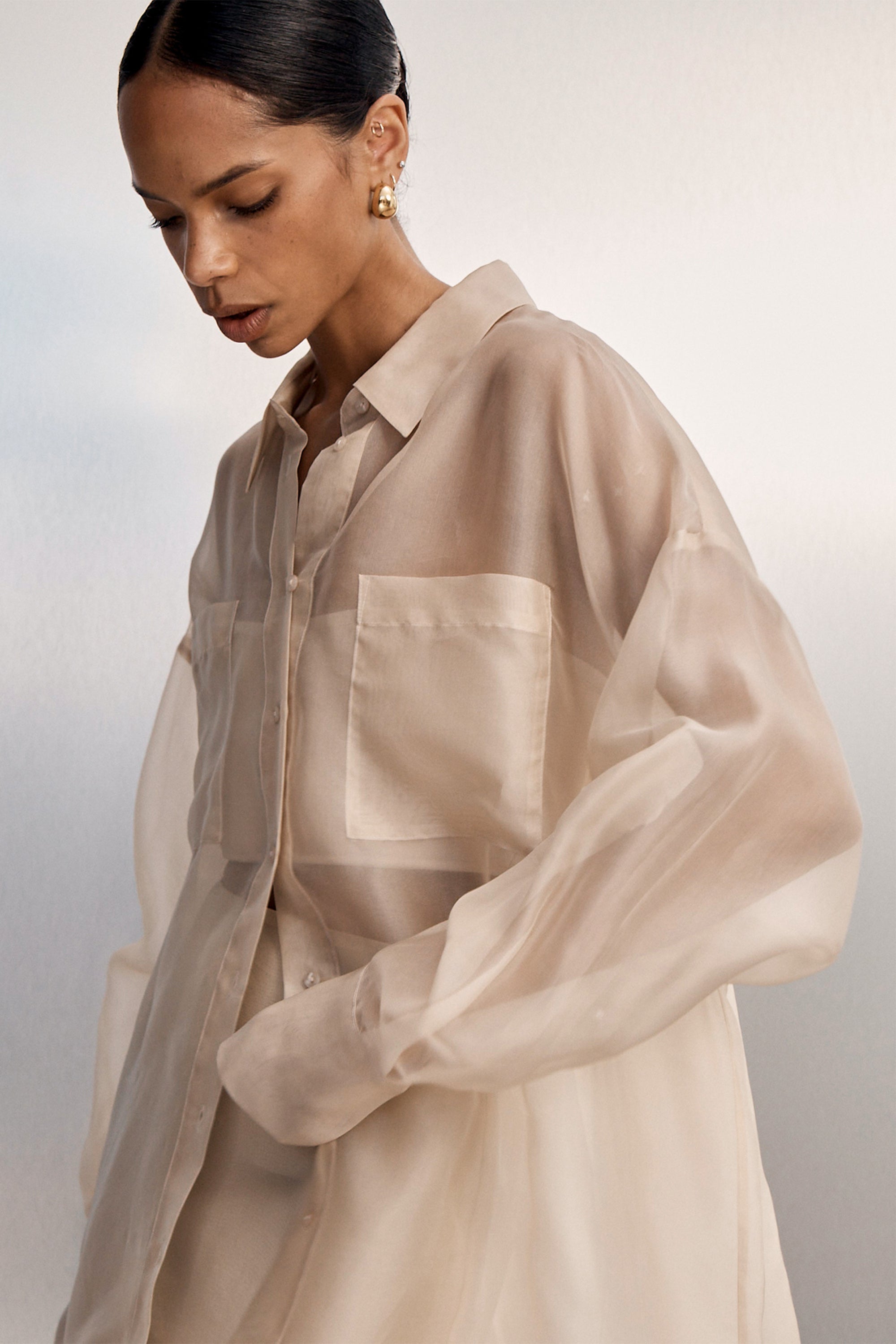 Sian Silk Organza Shirt in Gold By DISSH