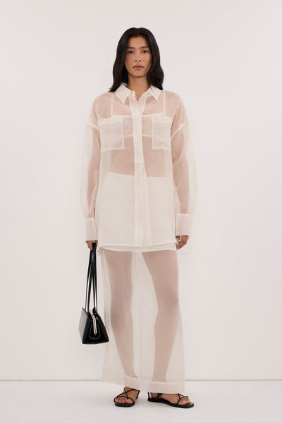 Zoey wearing SIAN IVORY SILK ORGANZA SHIRT