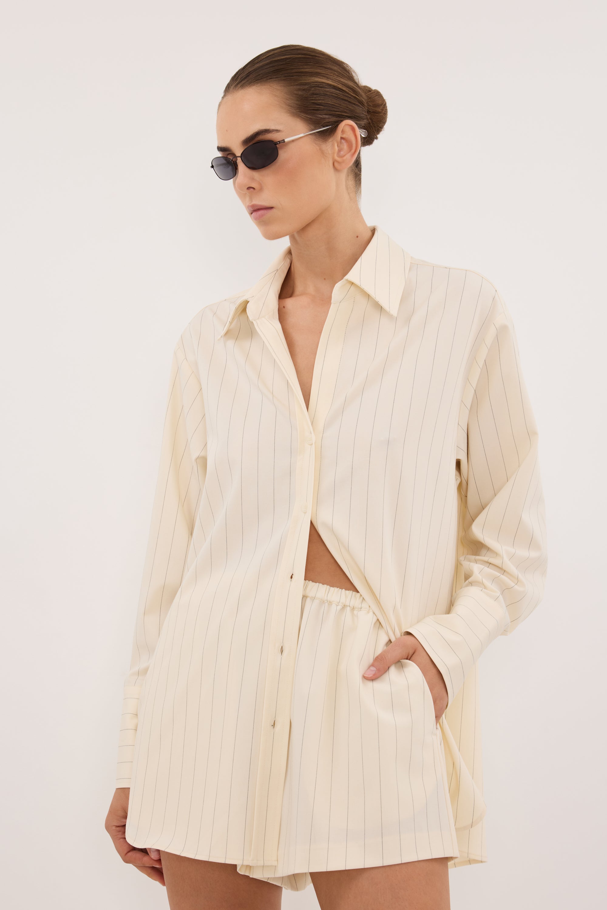 SIAN CREAM PINSTRIPE LONG SLEEVE SHIRT