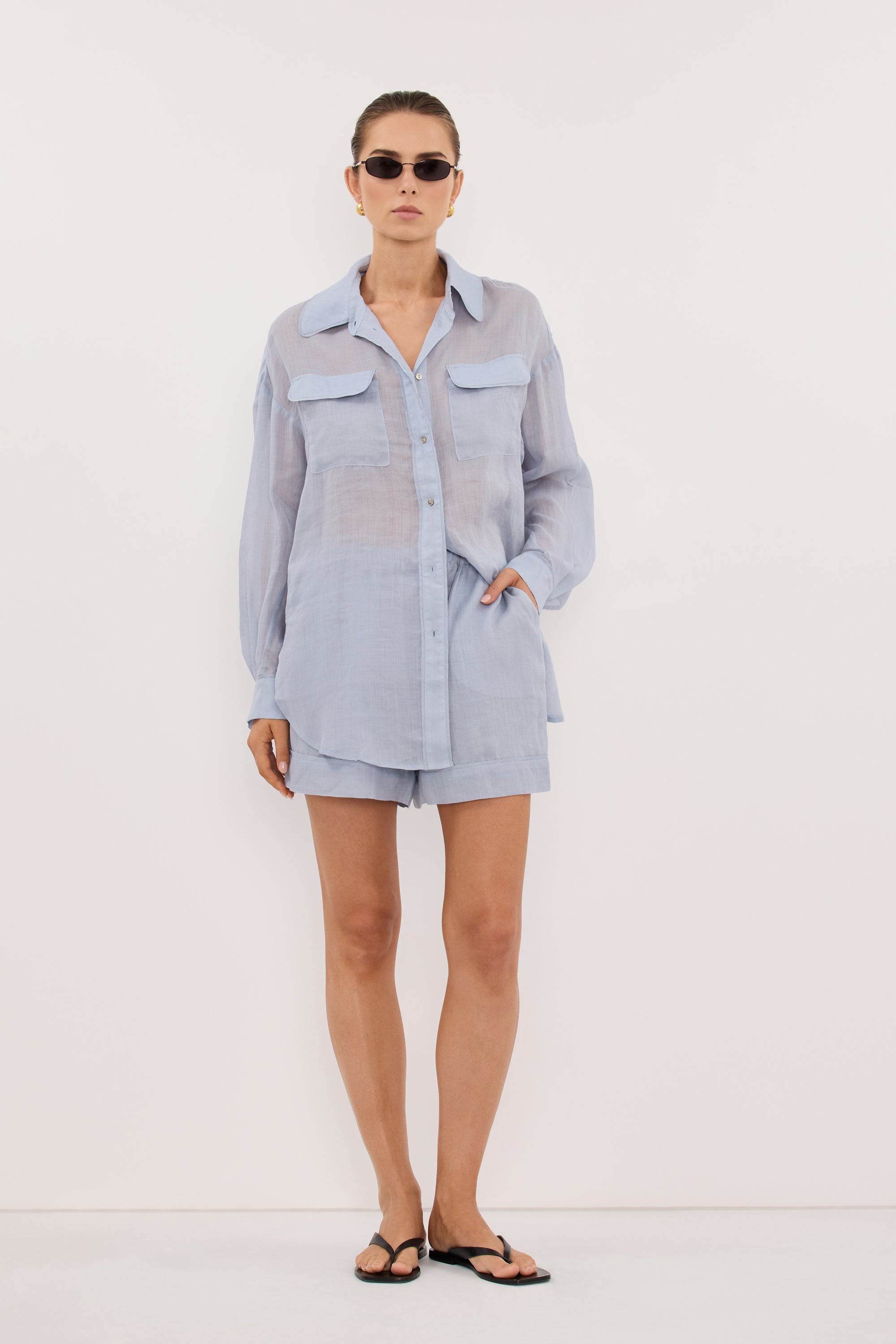 TENLEY DUSTY BLUE RAMIE SHIRT