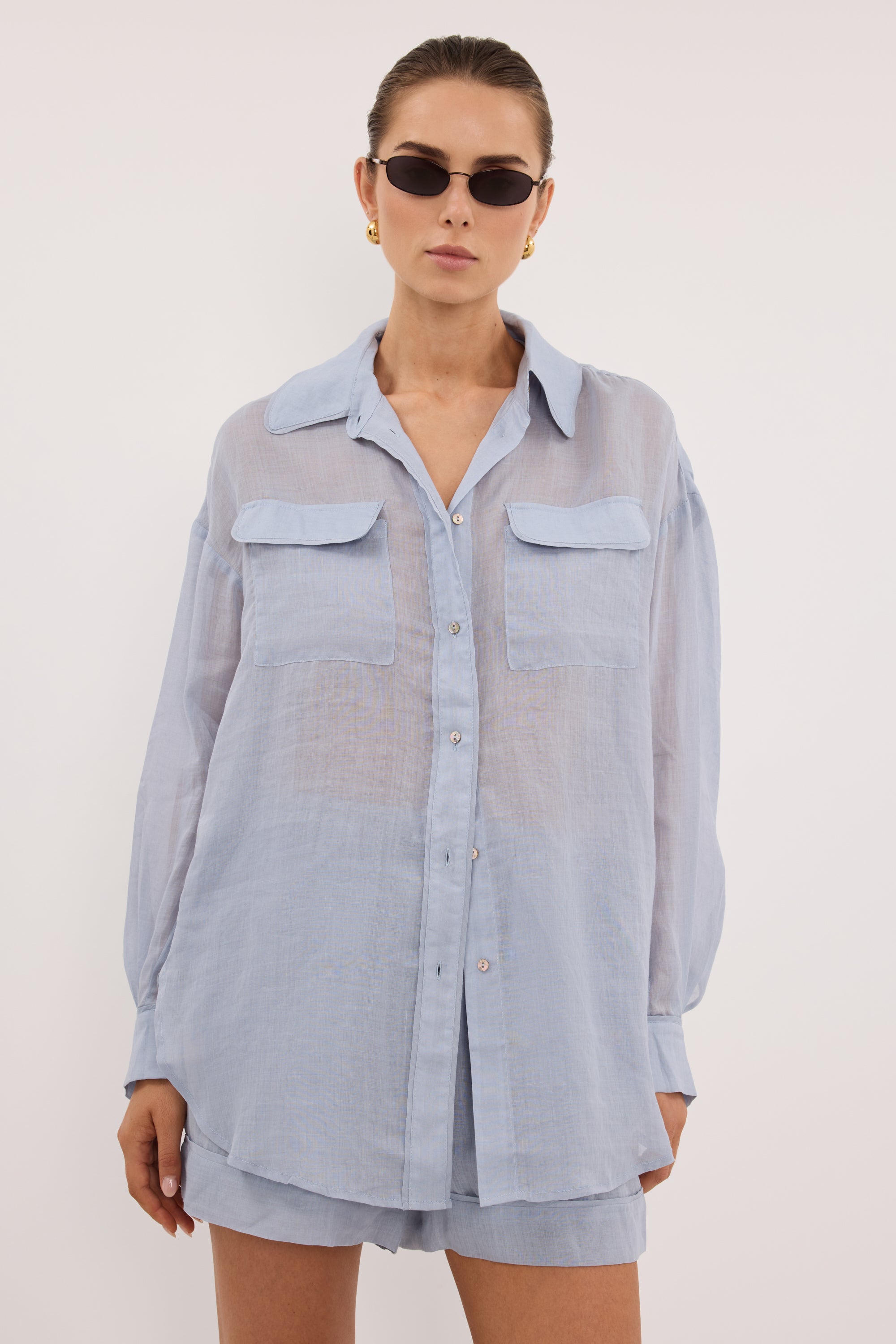 TENLEY DUSTY BLUE RAMIE SHIRT