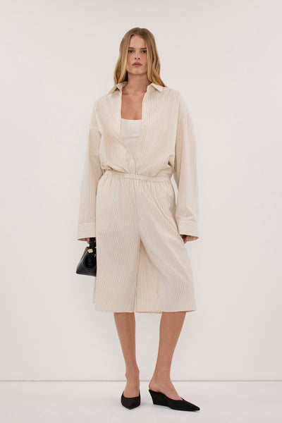 Zoe wearing LEIGH CREAM COTTON SHIRT - PRE ORDER