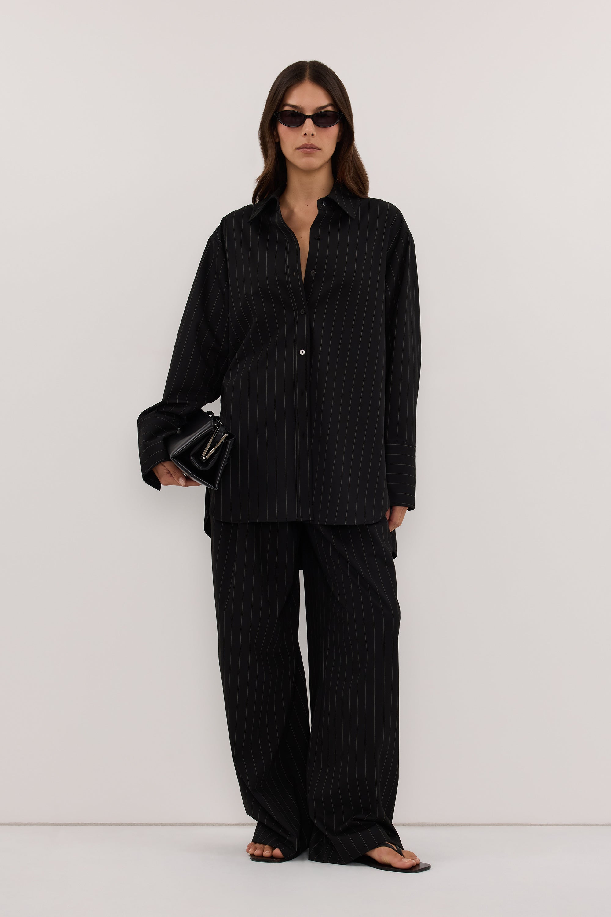 SIAN BLACK PINSTRIPE BUTTON SHIRT