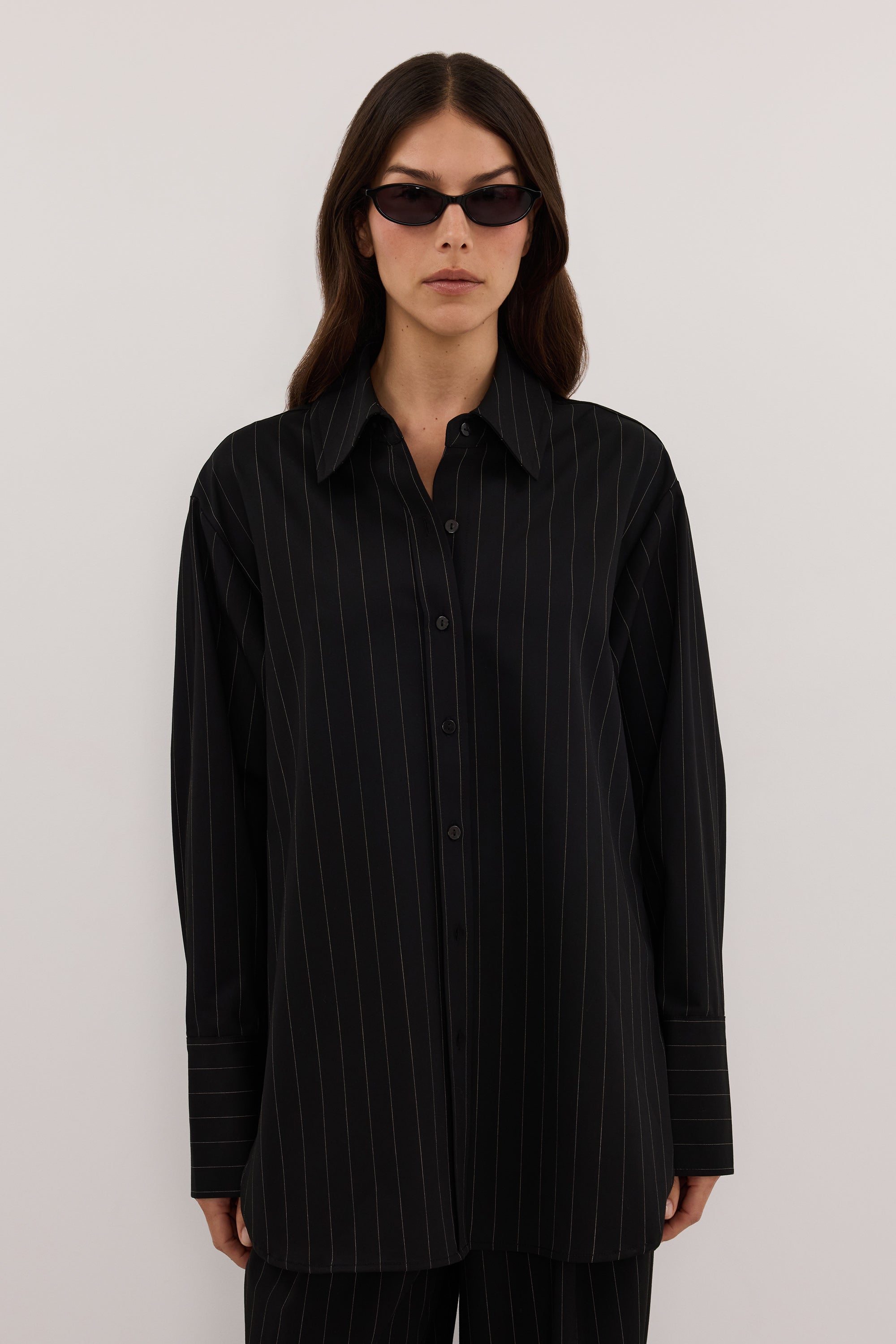 SIAN BLACK PINSTRIPE BUTTON SHIRT