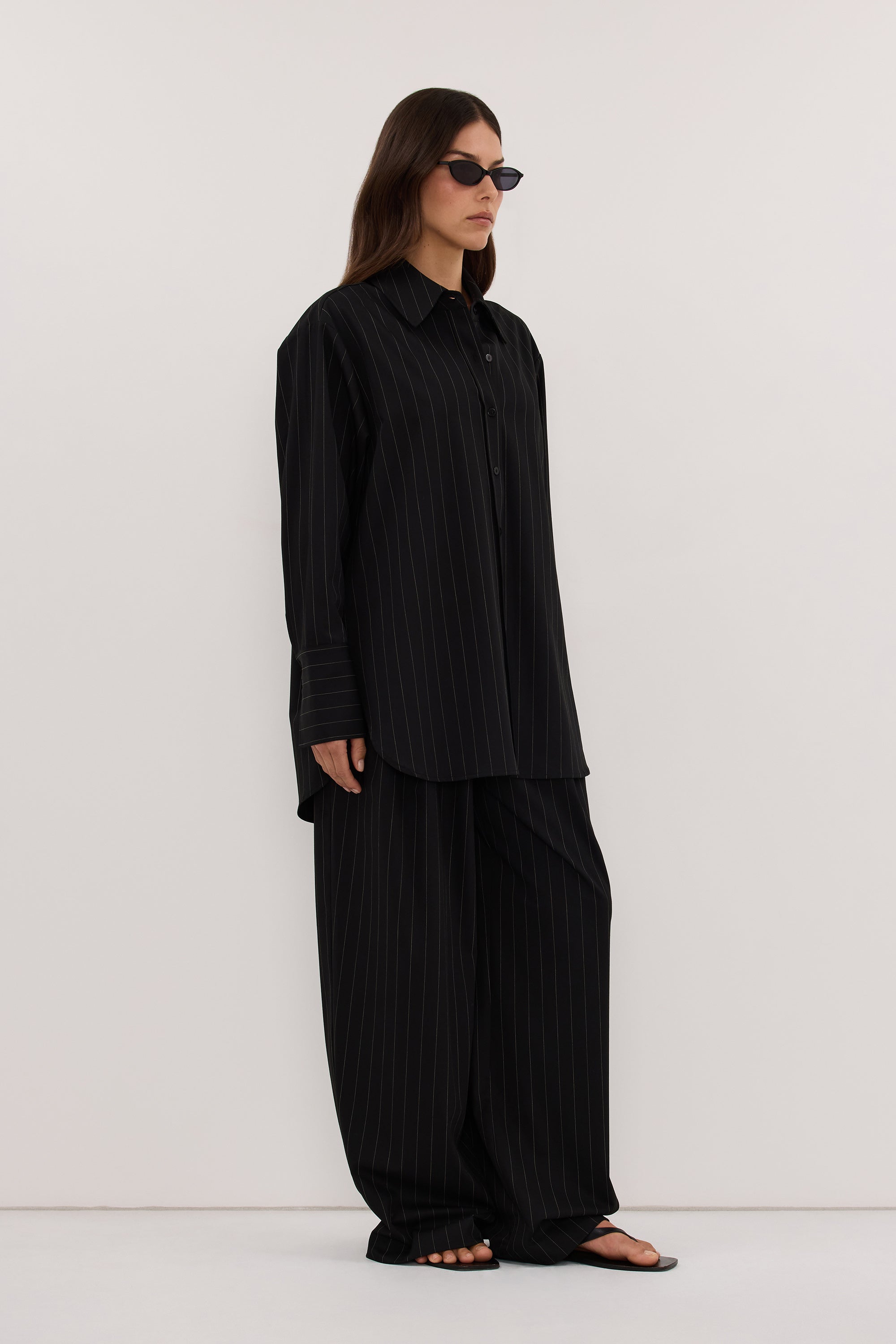 SIAN BLACK PINSTRIPE BUTTON SHIRT