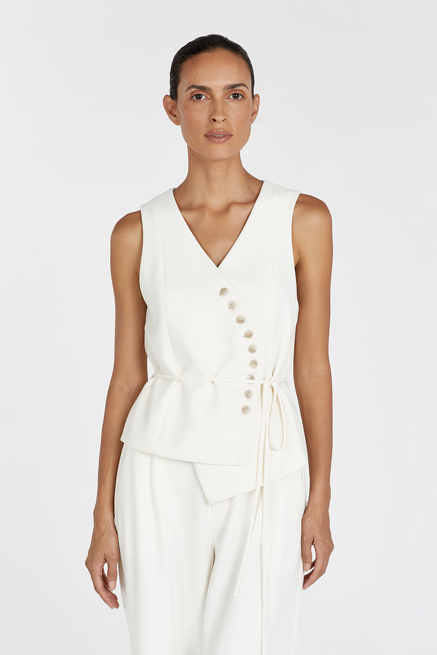 CELINE CREAM ASYMMETRICAL TOP