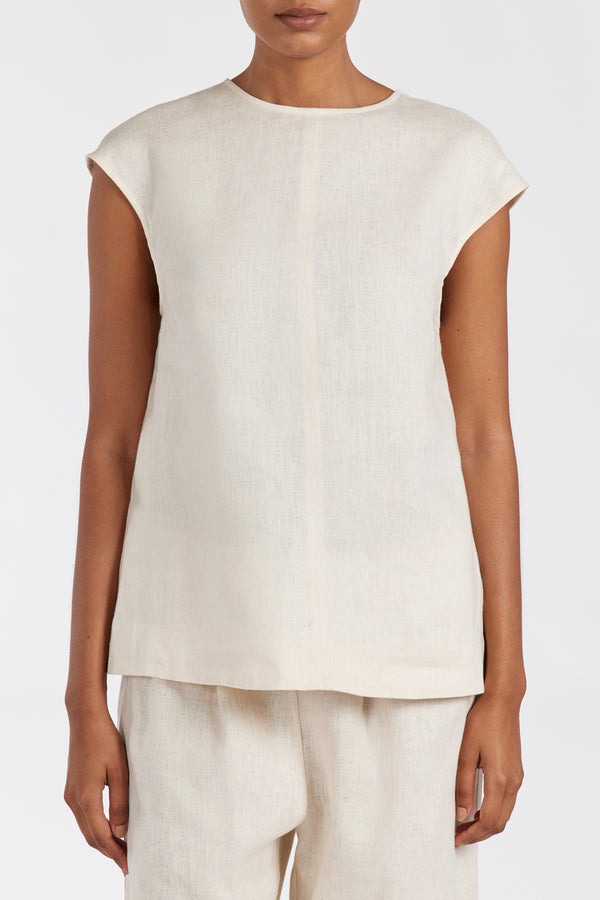 SANDY CREAM LINEN SHELL TOP | Dissh