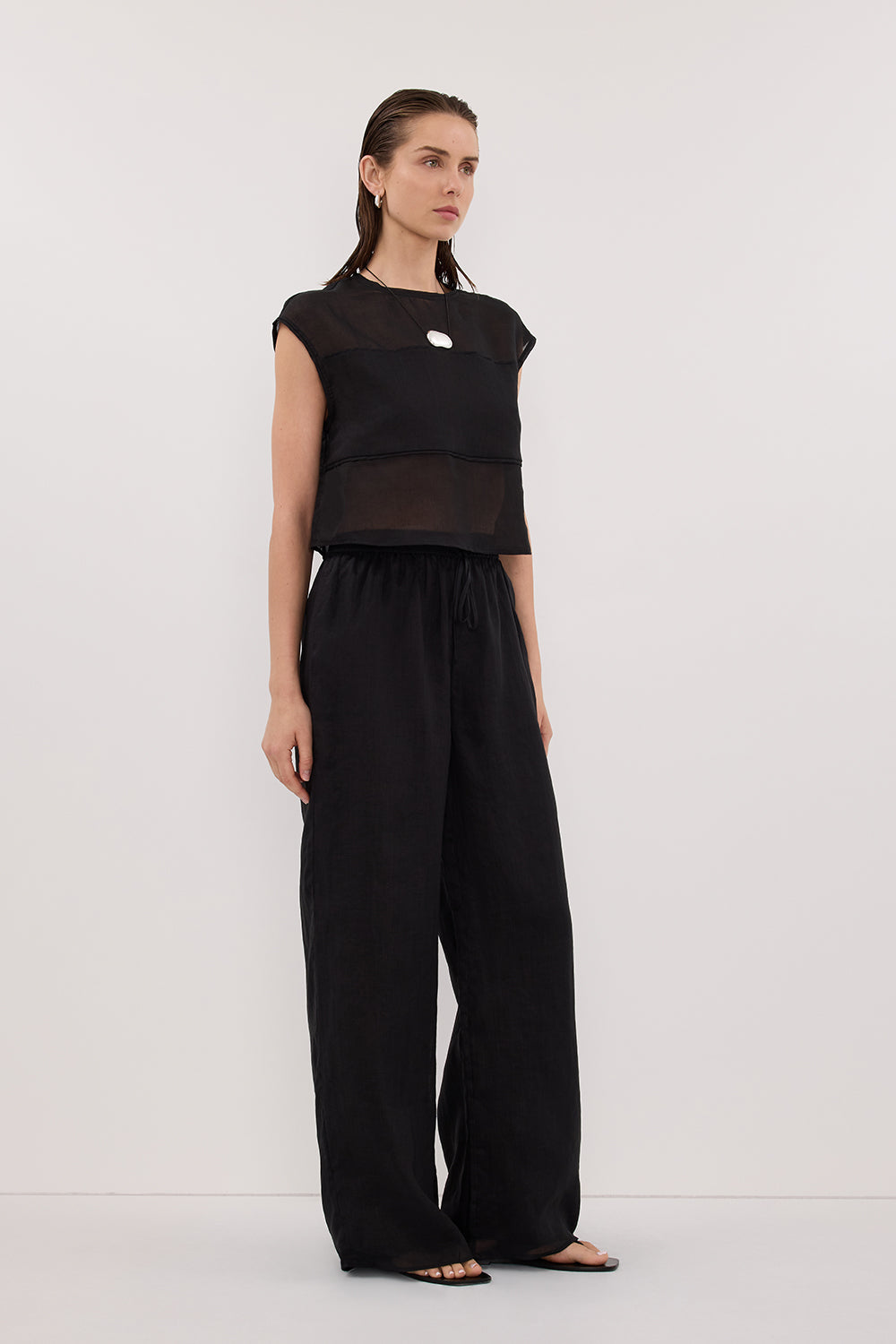 KAI BLACK RAMIE PANELLED TOP