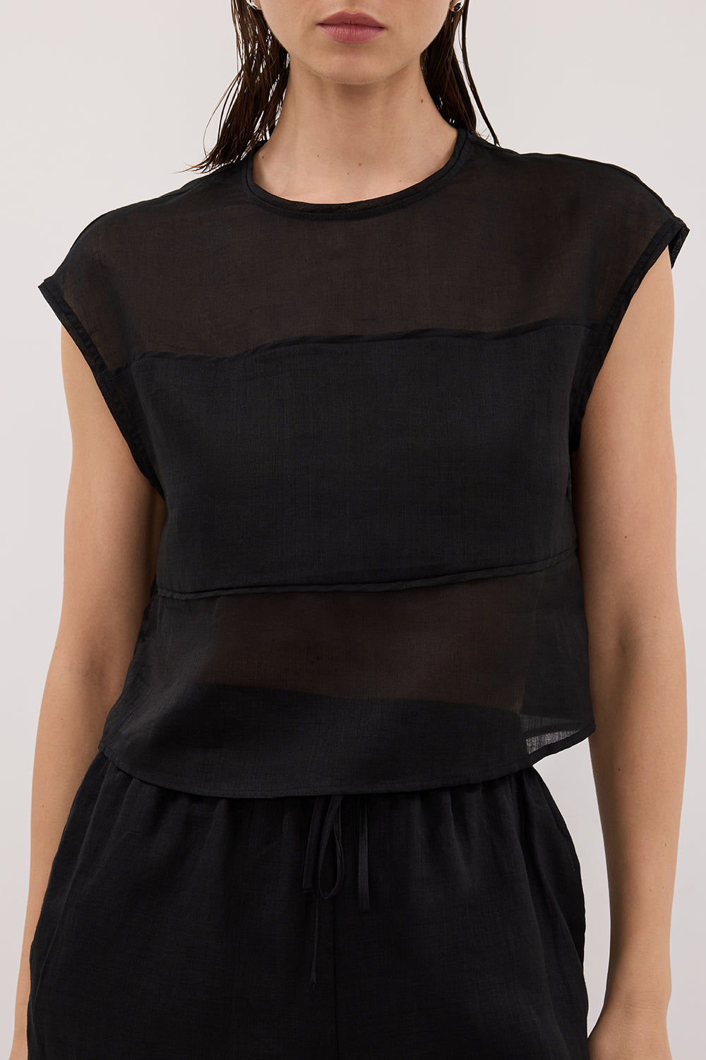 KAI BLACK RAMIE PANELLED TOP